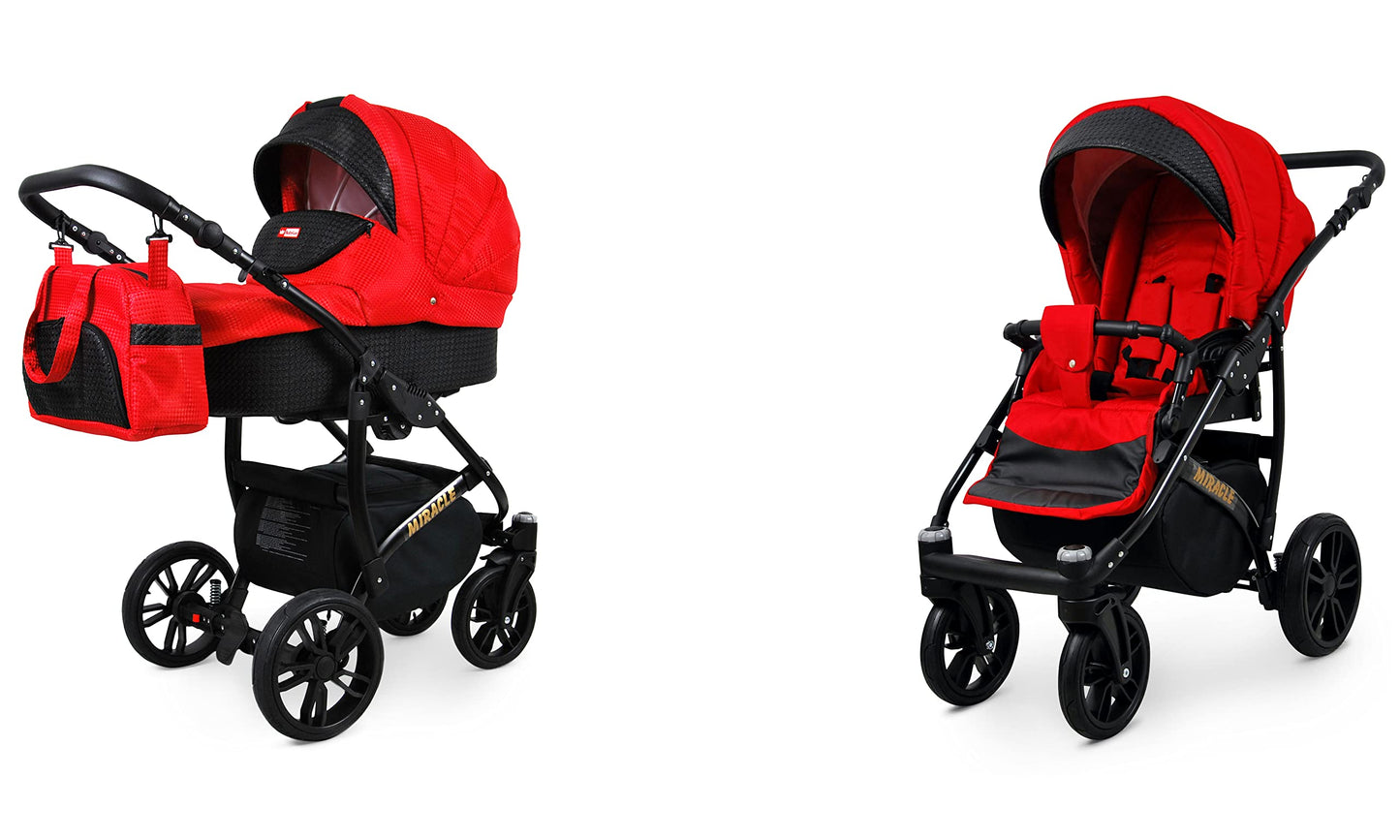 BabyLux Miracle 2-in-1 Baby Pushchair Deep and Pushchair with Accessories Adjustable and Foldable Aluminium Construction Waterproof Non-Removable Wheels Gold Leaf