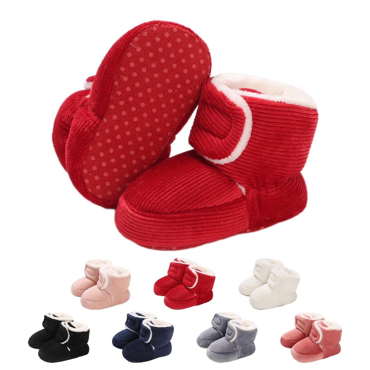 Baby Newborn Fleece Bootie, Winter Warm Non-Slip Soft Sole Winter Shoes, Sock Shoes, Cute Adjustable Crawling Shoes, Prewalker Boots for Girls and Boys, Toddler Size 0-18 Months
