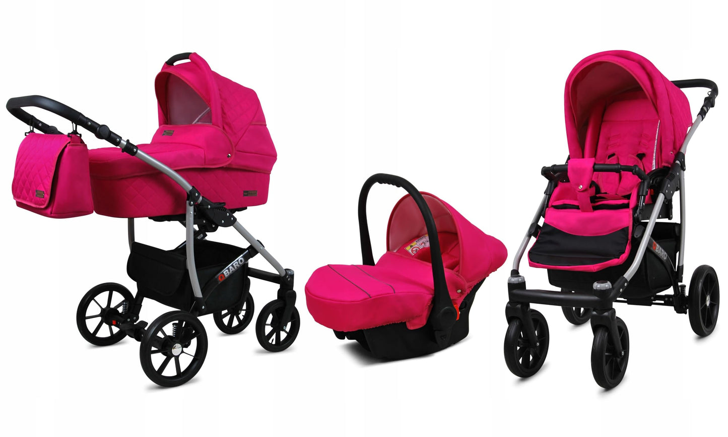 BabyLux® Bambimo Qbaro 3-in-1 Pushchair Set Including Baby Carrycot, Buggy Sports Seat, Car Seat - Car Seat - Pram Set - Combination Pram with Changing Bag, Rain Cover etc.