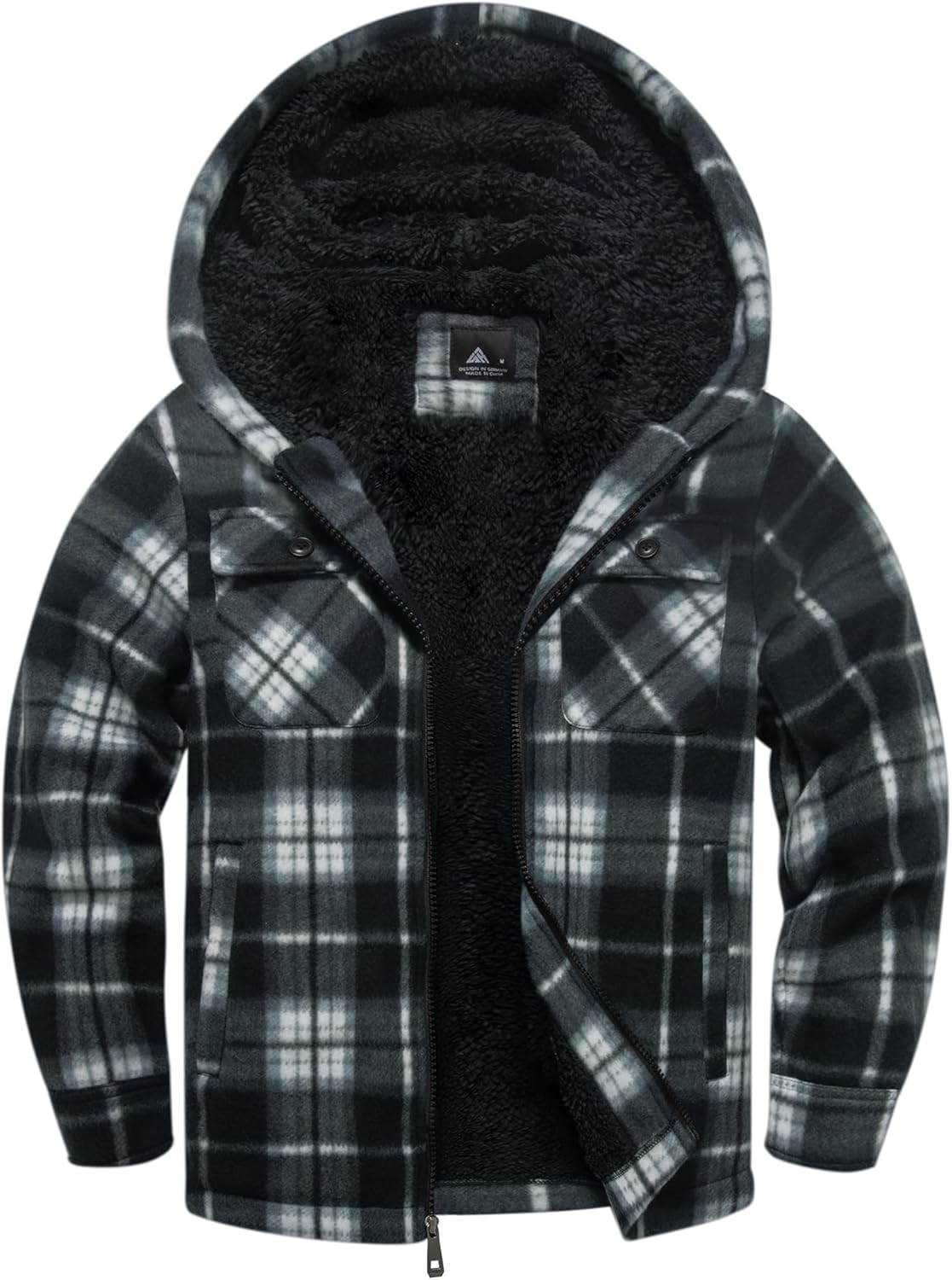 zitysport Shirt Jacket Boys Thick Hoodie Checked Jacket Children with Zip Warm Flannel Jacket Boys Sweat Jacket Outdoor Fleece Jacket Winter Jackets for Boys with Chest Pocket