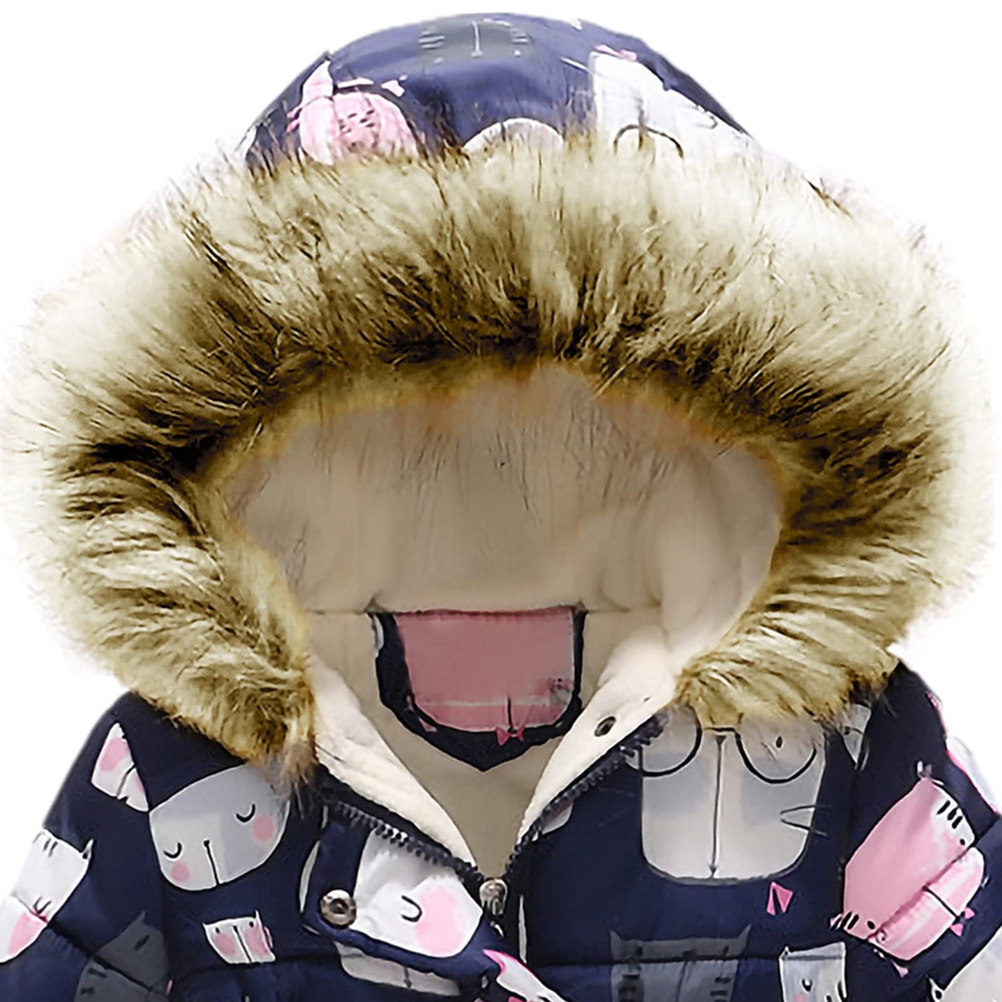 amropi Girls' Floral Winter Jacket with Fur Hood Warm Winter Coat Children's Jacket for 2-10 Years
