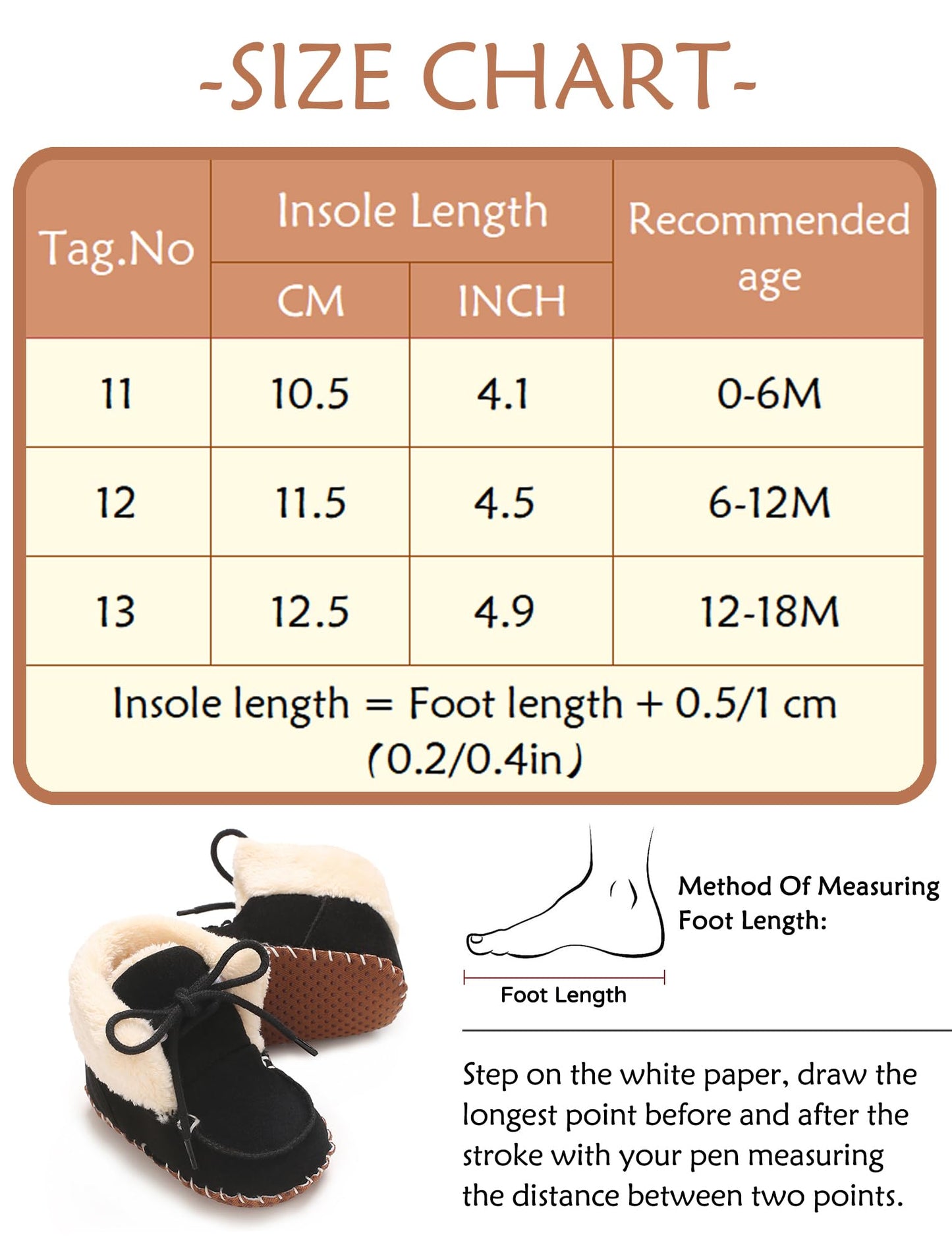 Adigau Baby Boys Girls Winter Boots Soft Sole Warm Boots Lace Flat Prewalker Snow Boots 0-18 Months