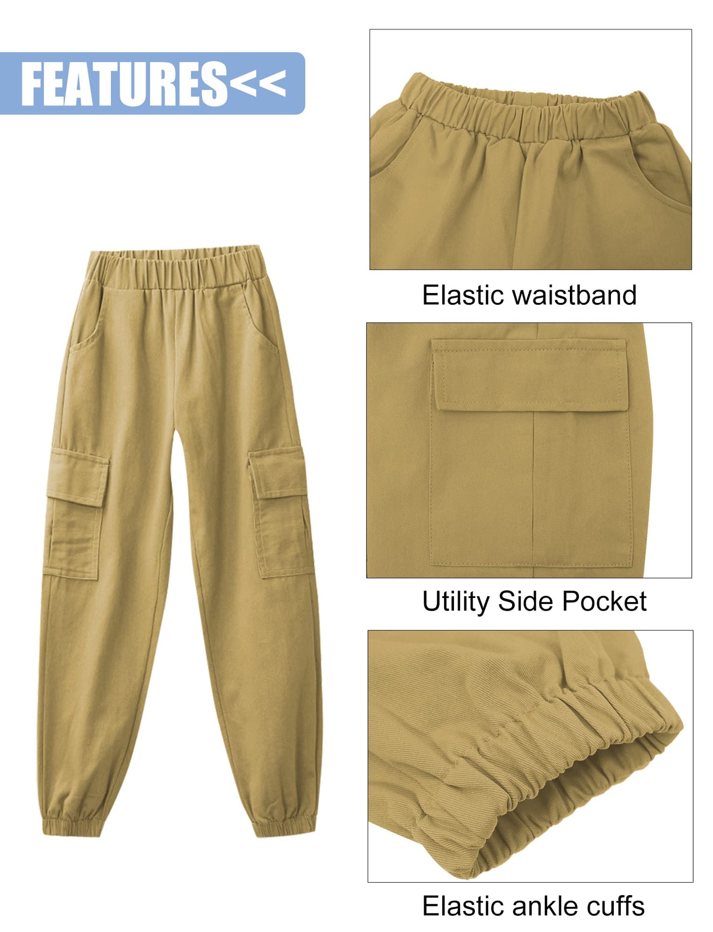 SEAUR Cargo Hose Mädchen Freizeithose Hip Hop Hose mit Gummibung Sporthose Jogginghose mit Taschen Kordelzug Trainingshose Sport Freizeit Streetwear - 100-160cm