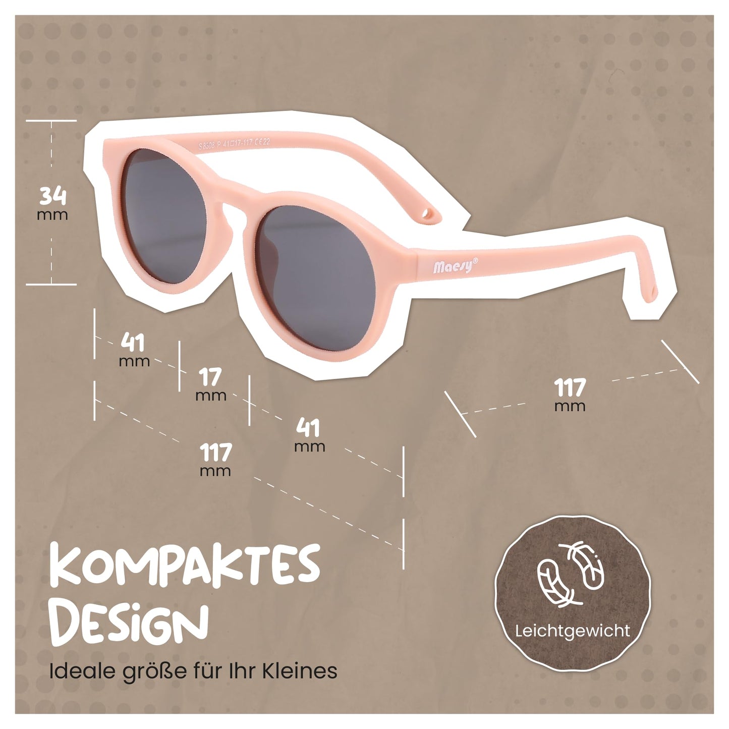Maesy Kinder Sonnenbrille für Kleinkind und Baby - 1-3 Jahre - UV400 Polarisierter Schutz - Flexibler und Biegsamer Rahmen - Verstellbares Gummiband - Sichere und Bequeme Kindersonnenbrille - Bowi