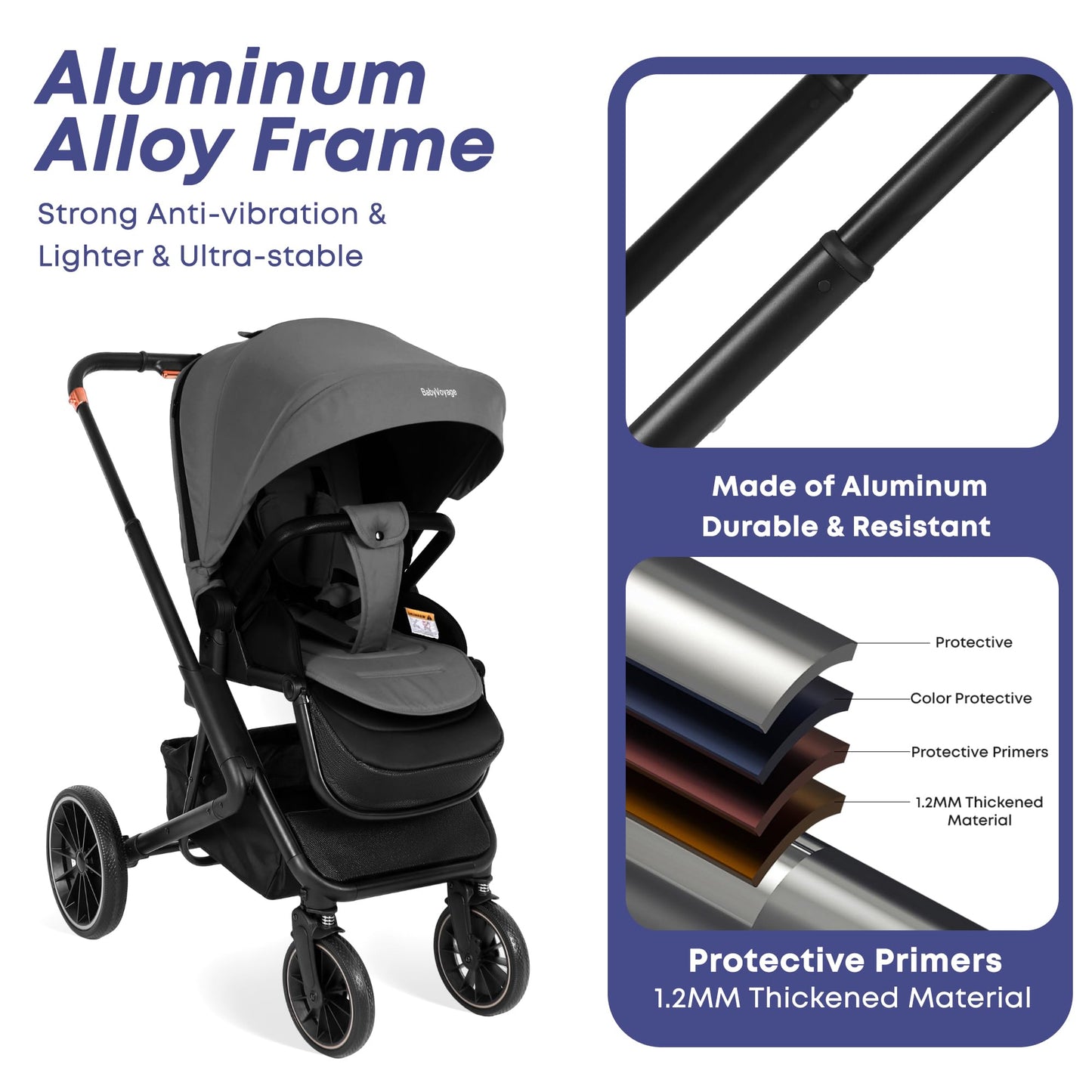 BabyVoyage Kombikinderwagen 2-in-1 ohne Babyschale – Babywanne & Sportsitz, Räder 360° Stoßdämpfer, Federung, höhenverstellbarer Griff, Faltbar, Zubehö-Grün