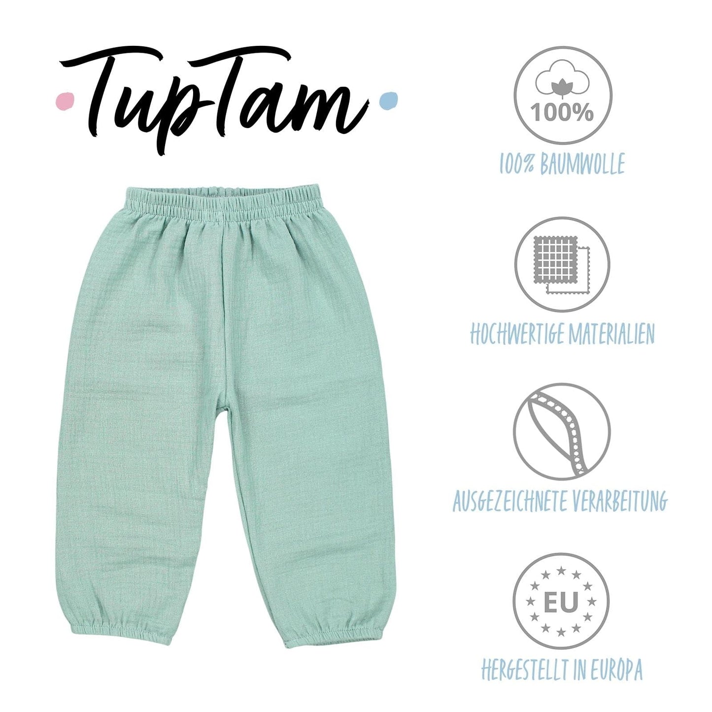 TupTam Baby Unisex Boys Muslin Trousers Girls Lightweight Summer Trousers Muslin Trousers Pump Trousers Pack of 3