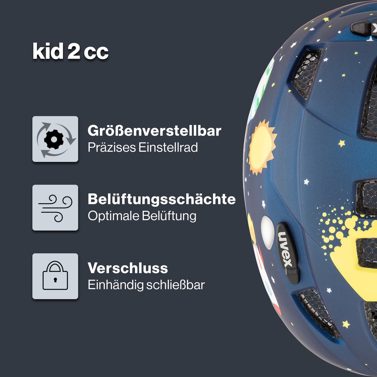 uvex Kid 2 cc - Lightweight children's helmet - individual size adjustment - expandable with LED light
