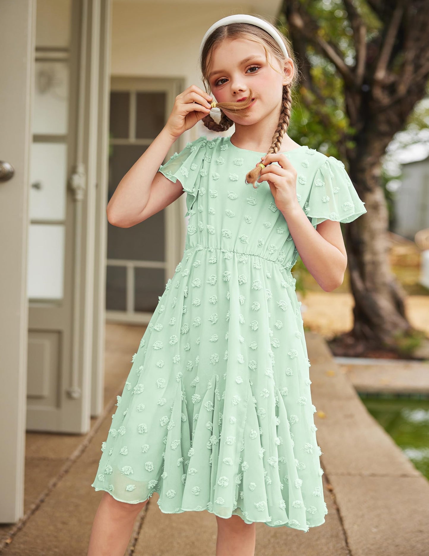 Flypigs Kleid Mädchen Festlich Hochzeit Party Kurzarm Sommer Freizeitkleid Prinzessin Chiffon Kleider Kinder Teenager Kleidung 3-12 Jahre
