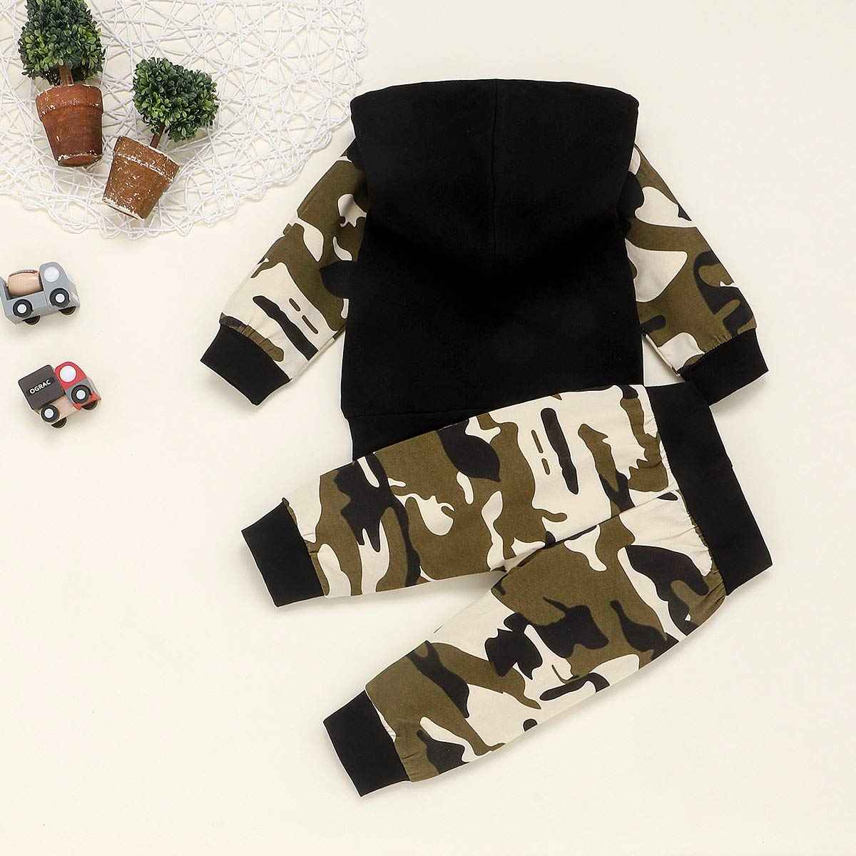 Juflam Baby Boy Camouflage Outfits Set Langarm Daddy's Boy Camo Hoodie Top mit Tasche + Hose