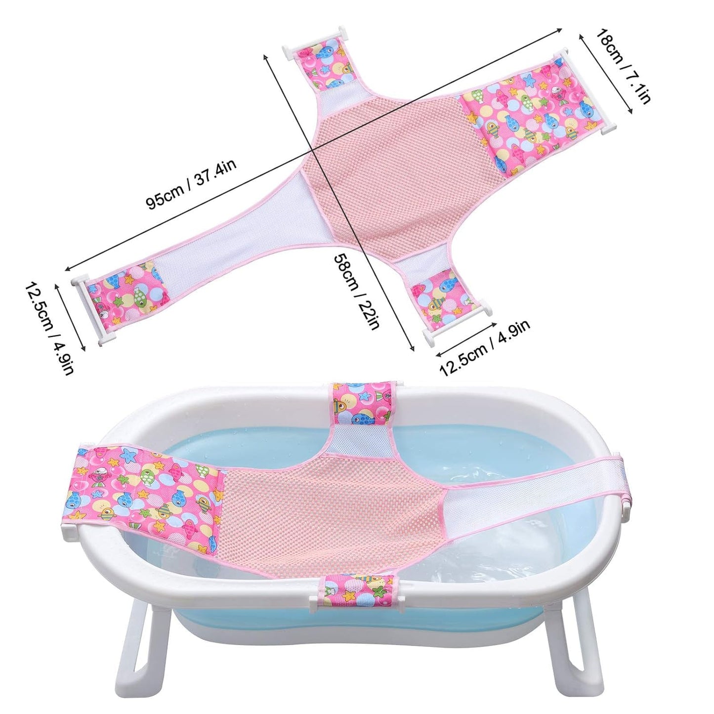 Badewannensitz Baby, Neugeborene Dusche Mesh auf kleinkind Babybadewanne, Sicherheitsbadesitz Antirutsch Kreuzförmig Badewanne Unterstützung Badezubehör für Neugeborenen Kleinkind (Rosa)