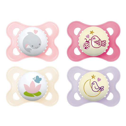 MAM Original Schnuller im 2er-Set, zahnfreundlicher Baby aus nachhaltigen & bio-erneuerbaren Materialien, Sauger aus SkinSoft Silikon, mit Schnullerbox, 0-6 Monate, Fisch/Seerose - Meloni2