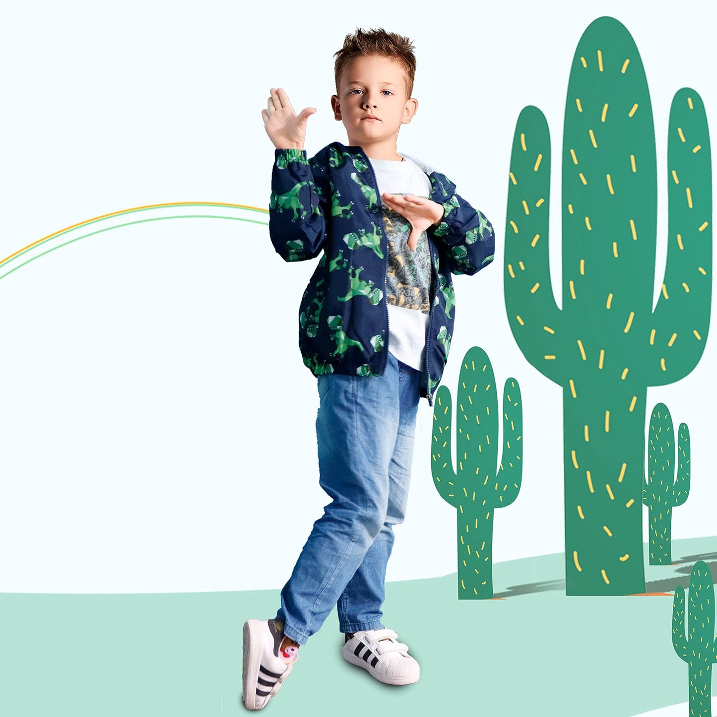 JinBei Jacke Baby Junge Kinder Jacken Kapuzen Sweatjacke Kapuzenjacke Cartoon Aufdruck Jungen Winddicht Mantel Windjacke Übergangsjack Frühling Herbst Outwear Softshelljacke 1-7 Jahre