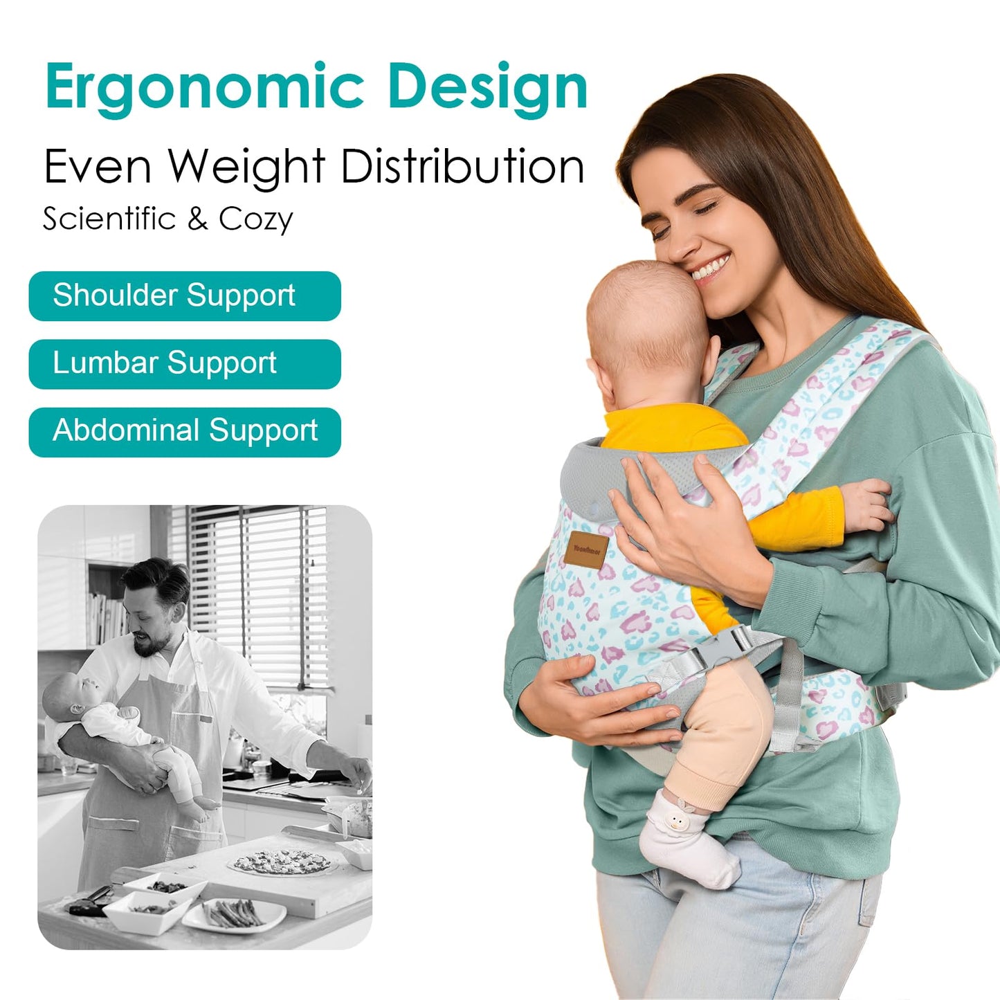 YooxArmor Babytrage für Neugeborene ab Geburt,Ergonomische gemütlich und leichtgewichtig Babybauchtrage mit Nackenstütze,Rückentrage Baby-Tragetasche Geeignet für 3-30 kg