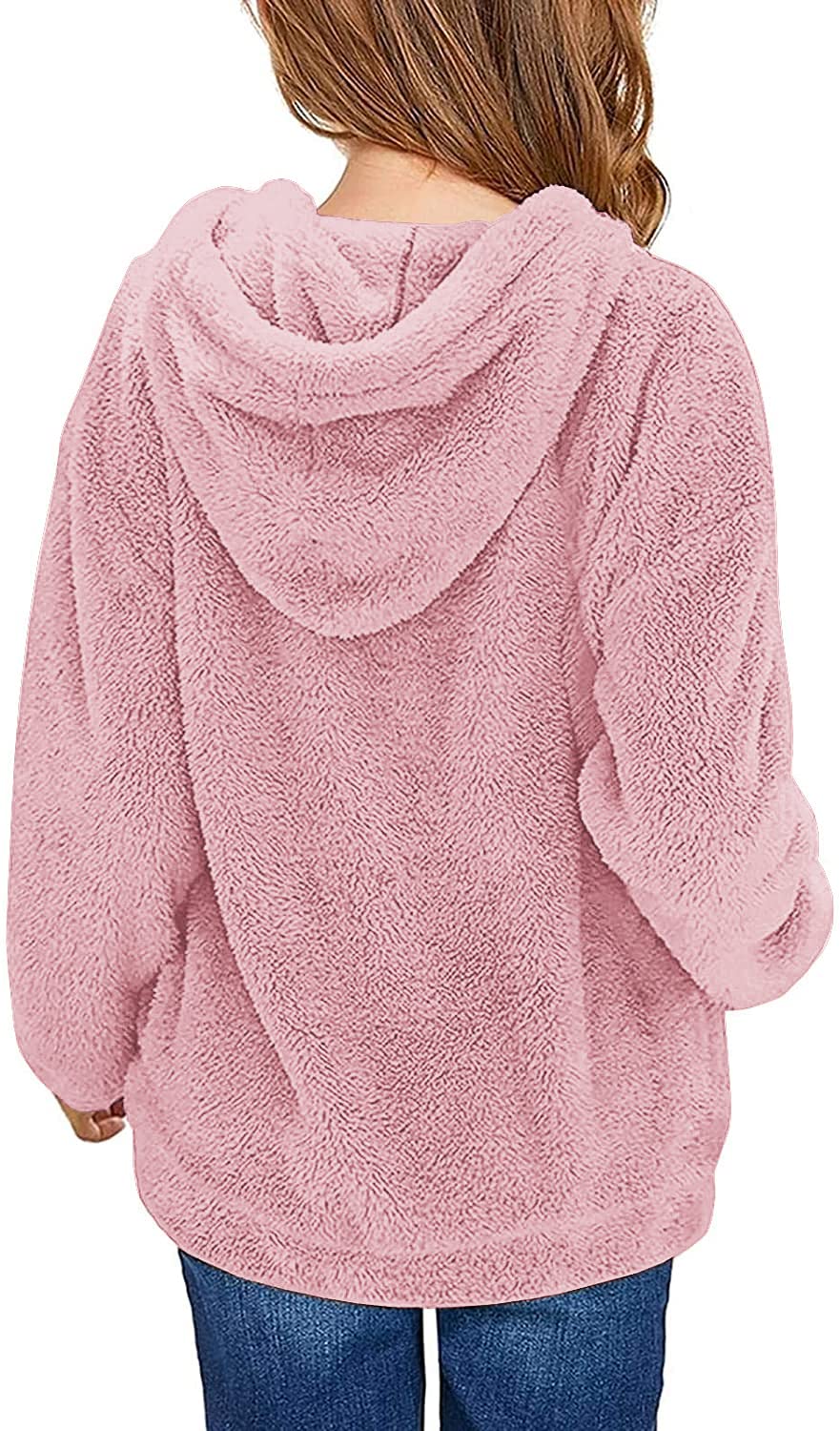 Runcati Girls' Hooded Pullover, Fuzzy Teddy Fleece Sweatshirts with Hood Pockets, Leisure, Warm, Children's Hoodies