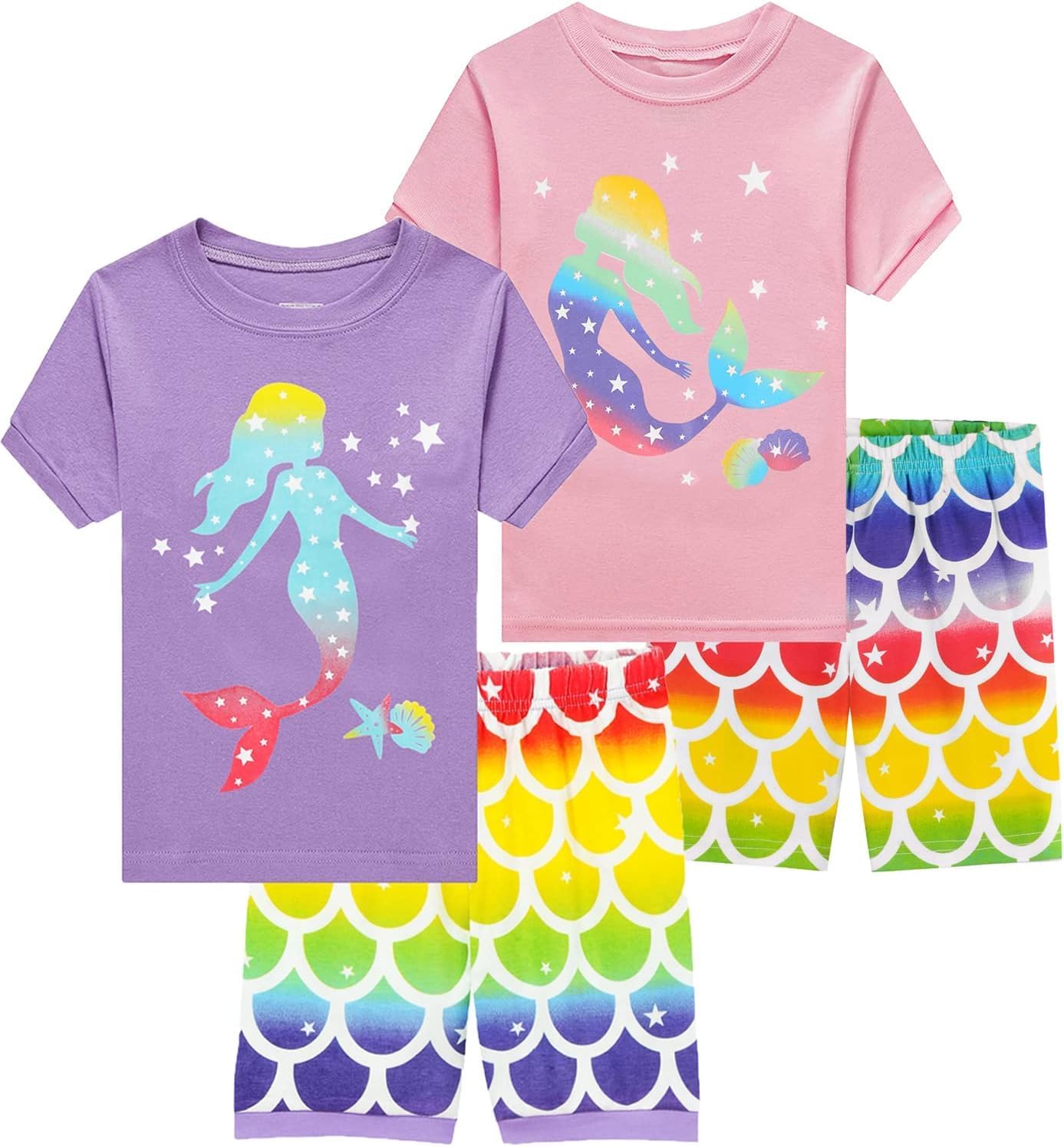 EULLA Mädchen Schlafanzug Kinder Kurz Einhorn Dino Katze Prinzessin Hase Pyjama Set Sommer Kleidung Zweiteiliger Nachtwäsche Baumwolle 92 98 104 110 116 122