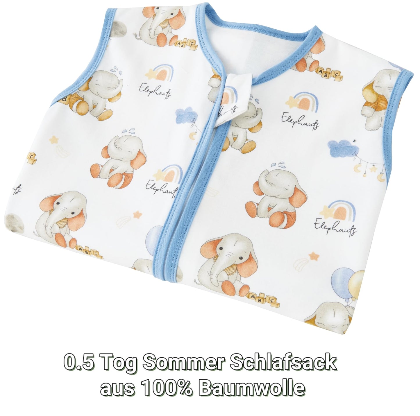 Chilsuessy Children's Sleeping Bag 1.5 Tog Pack of 2 Baby Sleeping Bag Made of 100% Cotton, Baby All-Year Sleeping Bag Pyjamas for Boys and Girls, 1.5 Tog/Elephant Lion + Green, 110 cm / Baby Height