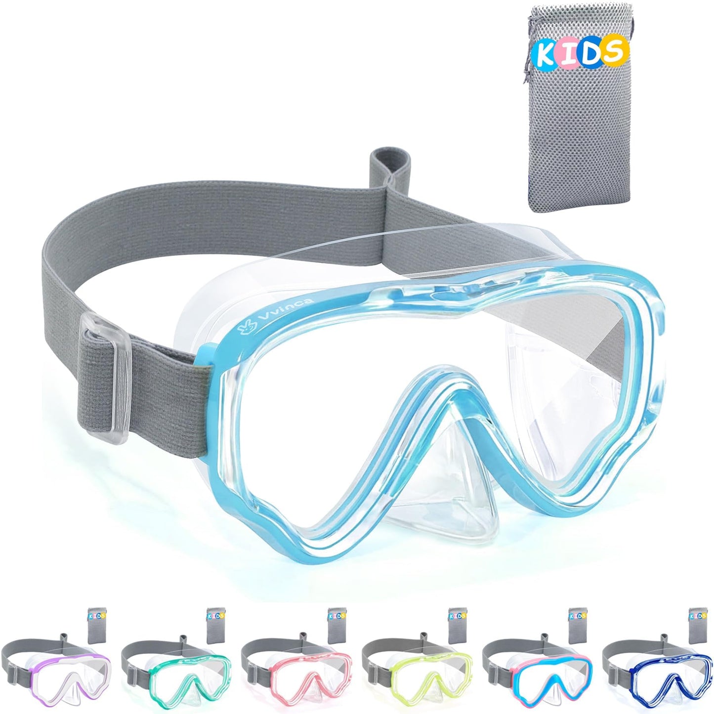 Vvinca Children's Diving Goggles with Fabric Band, Swimming Goggles Children for Years Boys Girls, Snorkel Mask Children 180° Panorama Anti-Leak Diving Mask Children for 3-13 Years