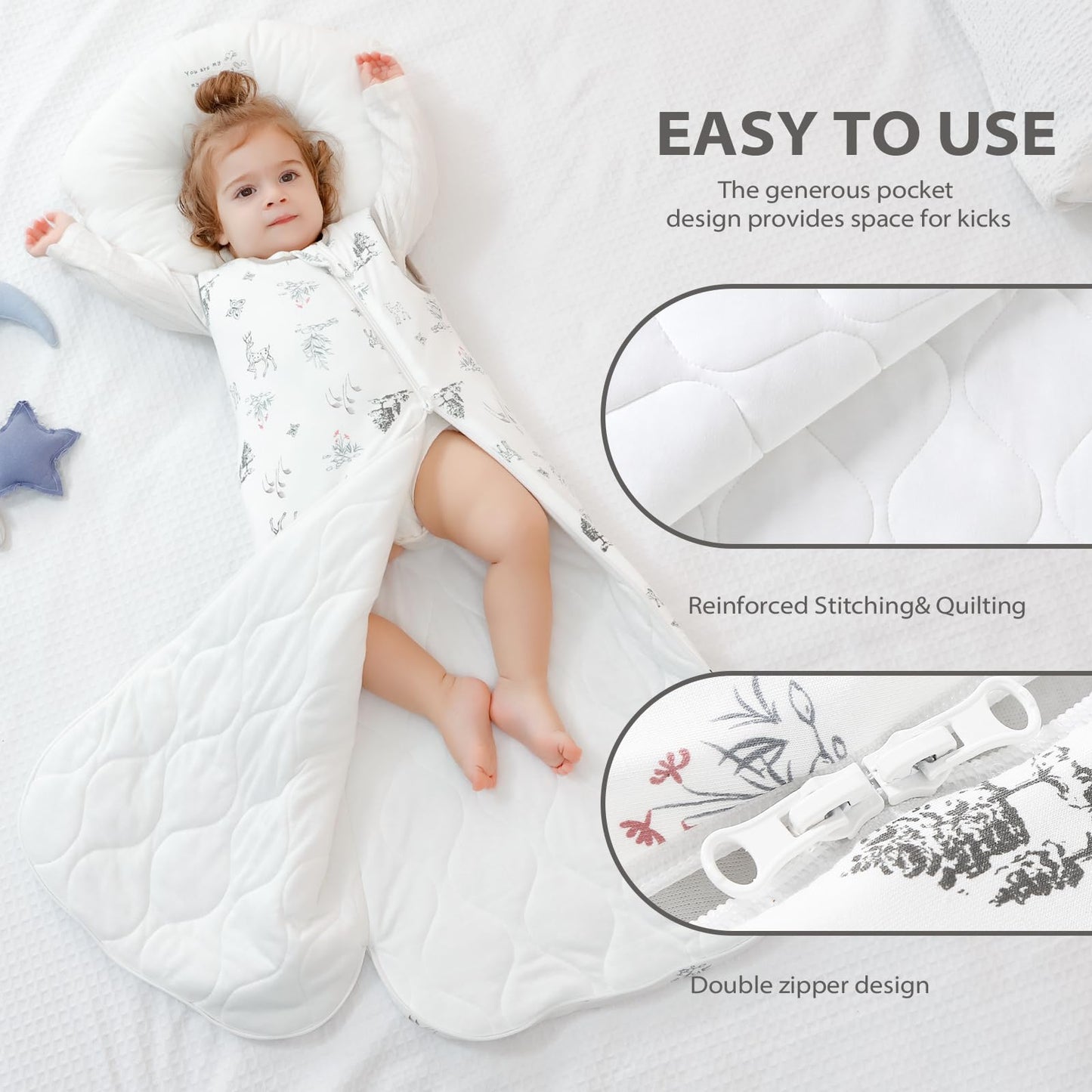 Mosebears Winter Sleeping Bag Baby 2.5 Tog, Bamboo Fibre Baby Sleeping Bag, Extremely Soft and Warm L (18-36 Months)