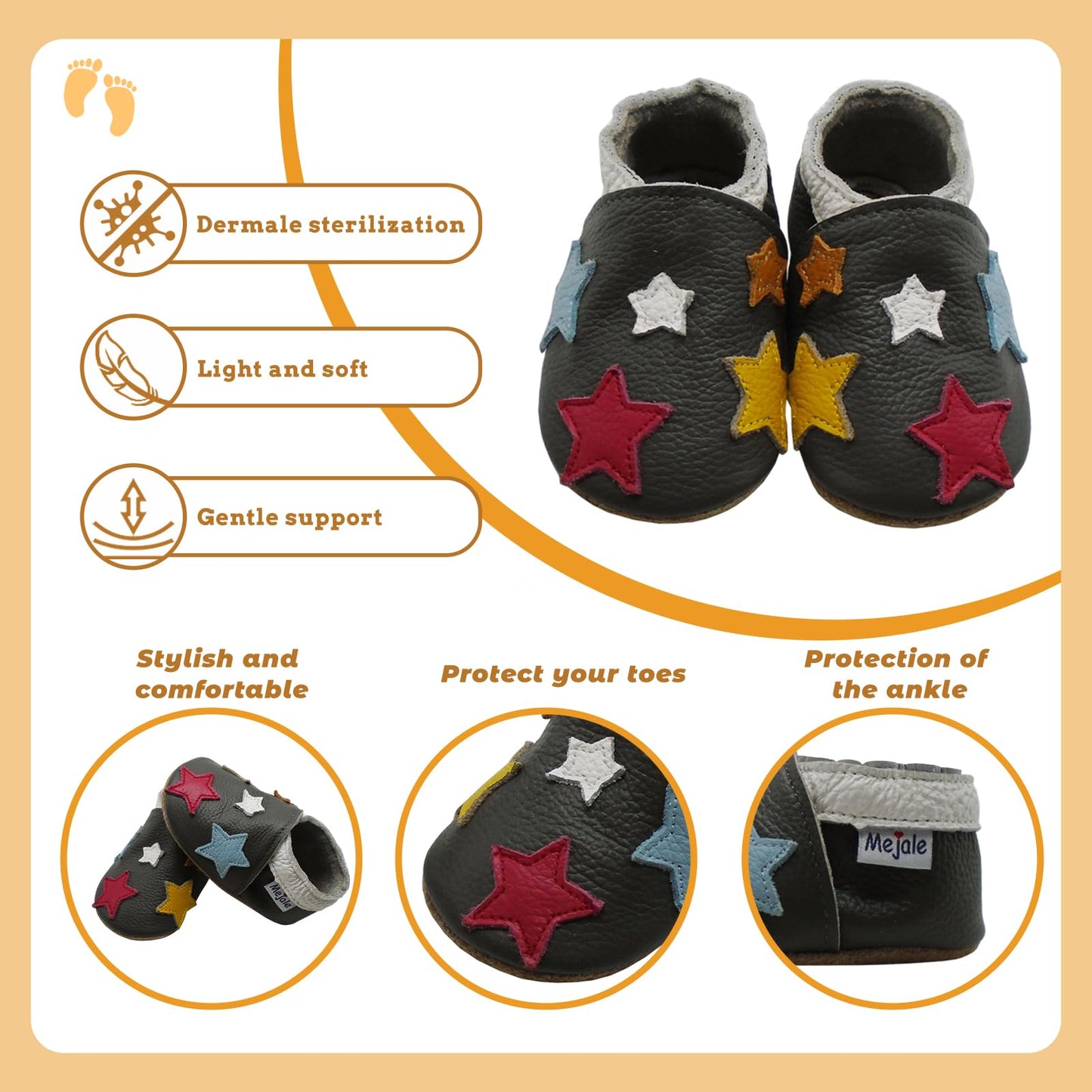 Mejale Leather Baby Shoes First Walking Shoes Crawling Shoes Toddler Children's Shoes Slippers