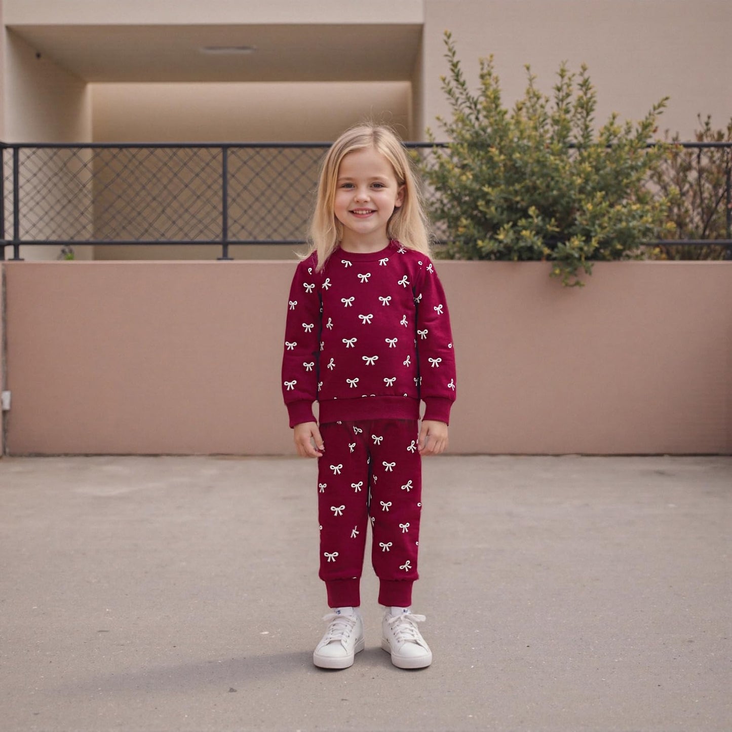 Beauace Baby Girl Clothing Set Bow Print Long Sleeve Sweatshirt + Trousers Newborn Outfit Toddler Two Piece Autumn Winter Baby Clothing