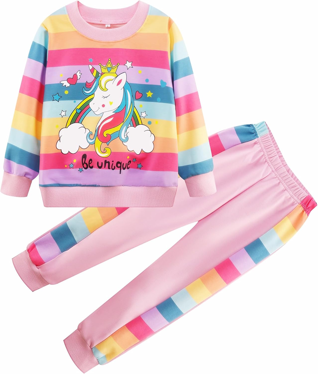 Unicorn Outfits for Little Girls 2 Pieces Ruffle Sleeve Sweatshirt + Leggings Autumn Leopard Clothing Sets 2-10 Years Old