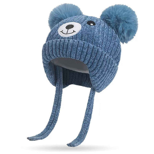 KEELYY Baby Mütze Beanie Strickmütze Herbst Wintermütze Süßer Hut mit Earflap und Bindebändern Warm Hat für Jungen Mädchen