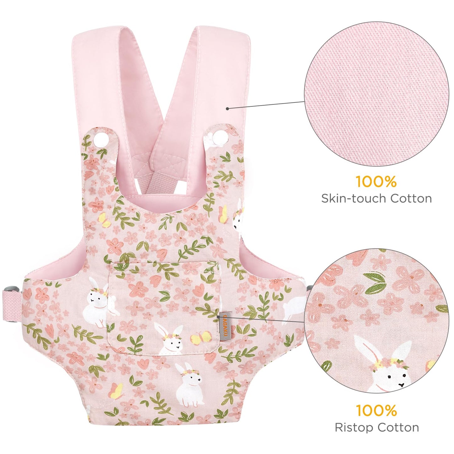 GAGAKU Puppentrage ab 3 Jahre Bauchtrage Babypuppen Zubehör Schultergurte Babytrage Puppe Kleinkind Puppentragetasche Stofftiertrage Kuscheltierträger - Rose - Kaninchengarten
