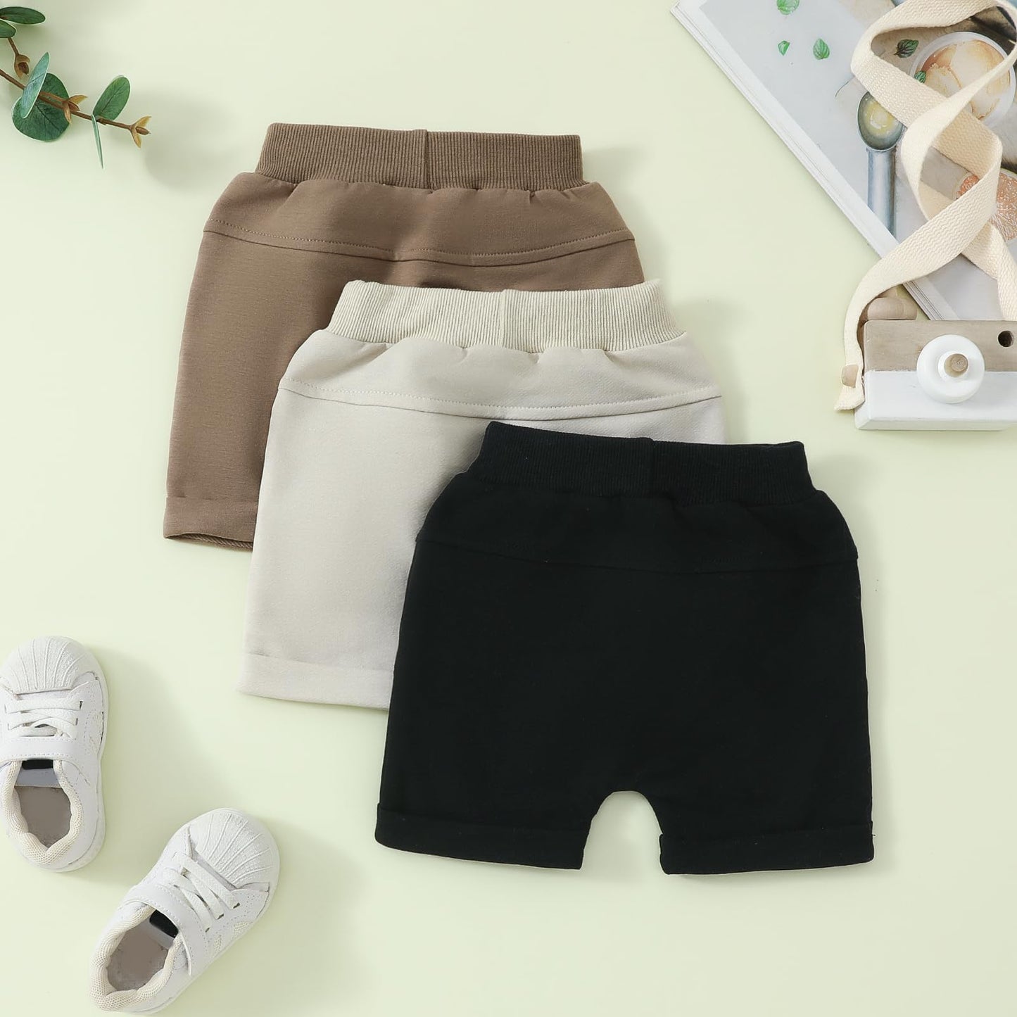 Himllauen Baby Jungen Shorts 3er-Pack Sommer Einfarbig Shorts 0-3 Jahre Kinder Kurze Hosen