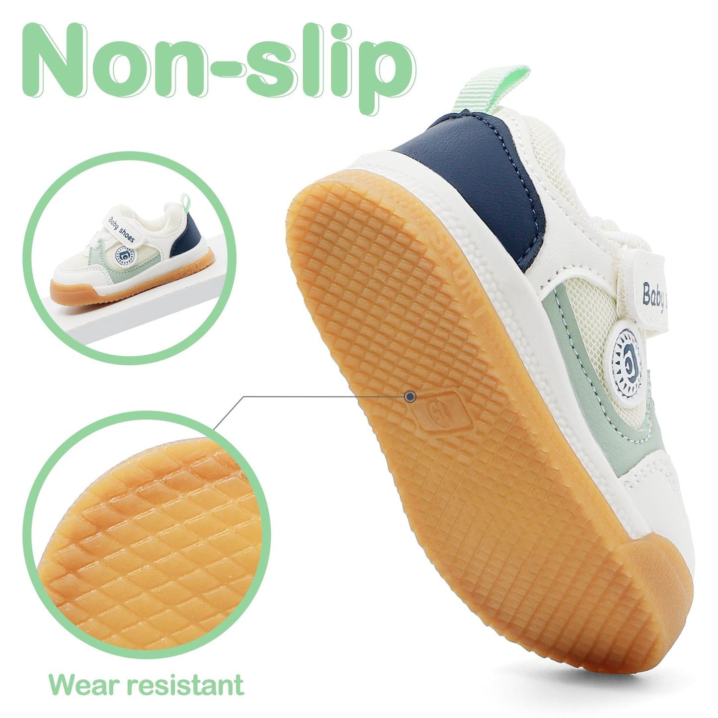 MASOCIO Babyschuhe für den ersten Schritt - Weiche flache Gummisohle, rutschfest, für Jungen und Mädchen, ideal für den Außenbereich