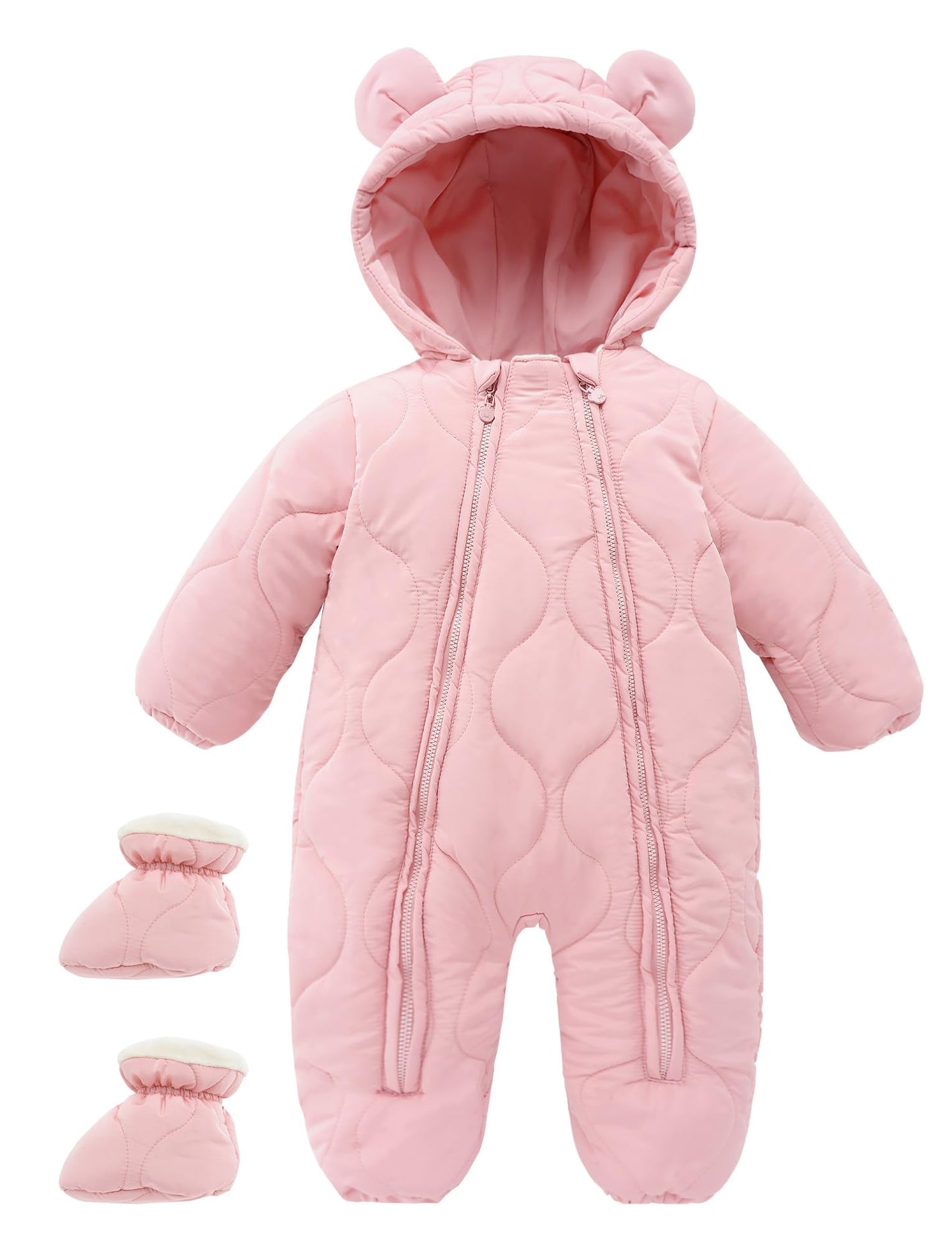 FEOYA Baby Winter Jumpsuit with Hood Snowsuit Down Suit Romper Thermal Outdoor Snow Jumpsuit Long Sleeve Down Shoes 3-18 Months