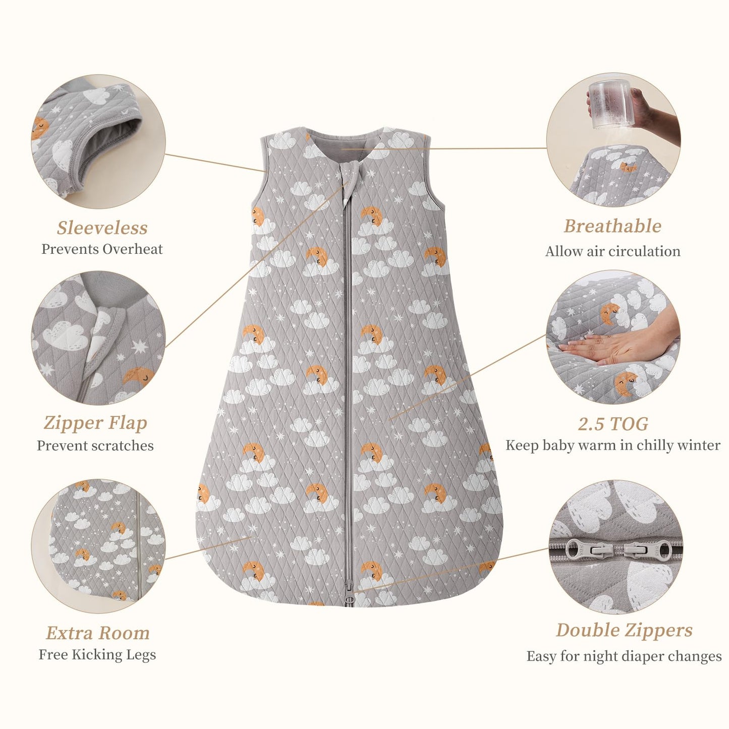 Looxii Baby Winter Sleeping Bag, Cotton, 2.5 Tog, Warm Winter Sleeping Bag, Soft Baby Sleeping Bag, Newborn in 6-12 Months, Perfect for Autumn, Winter