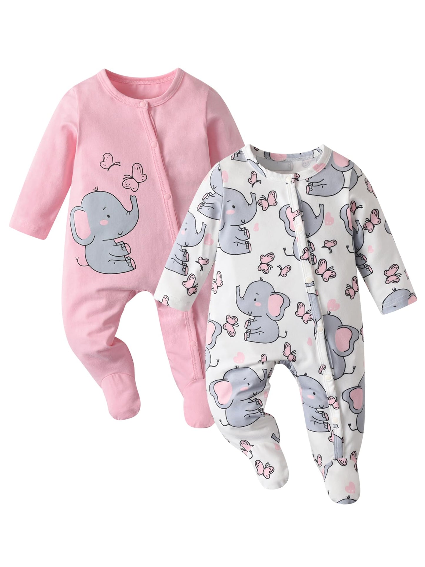 Planooar Newborn Baby Girls Romper Elephant Print Long Sleeve One Piece Pack of 2