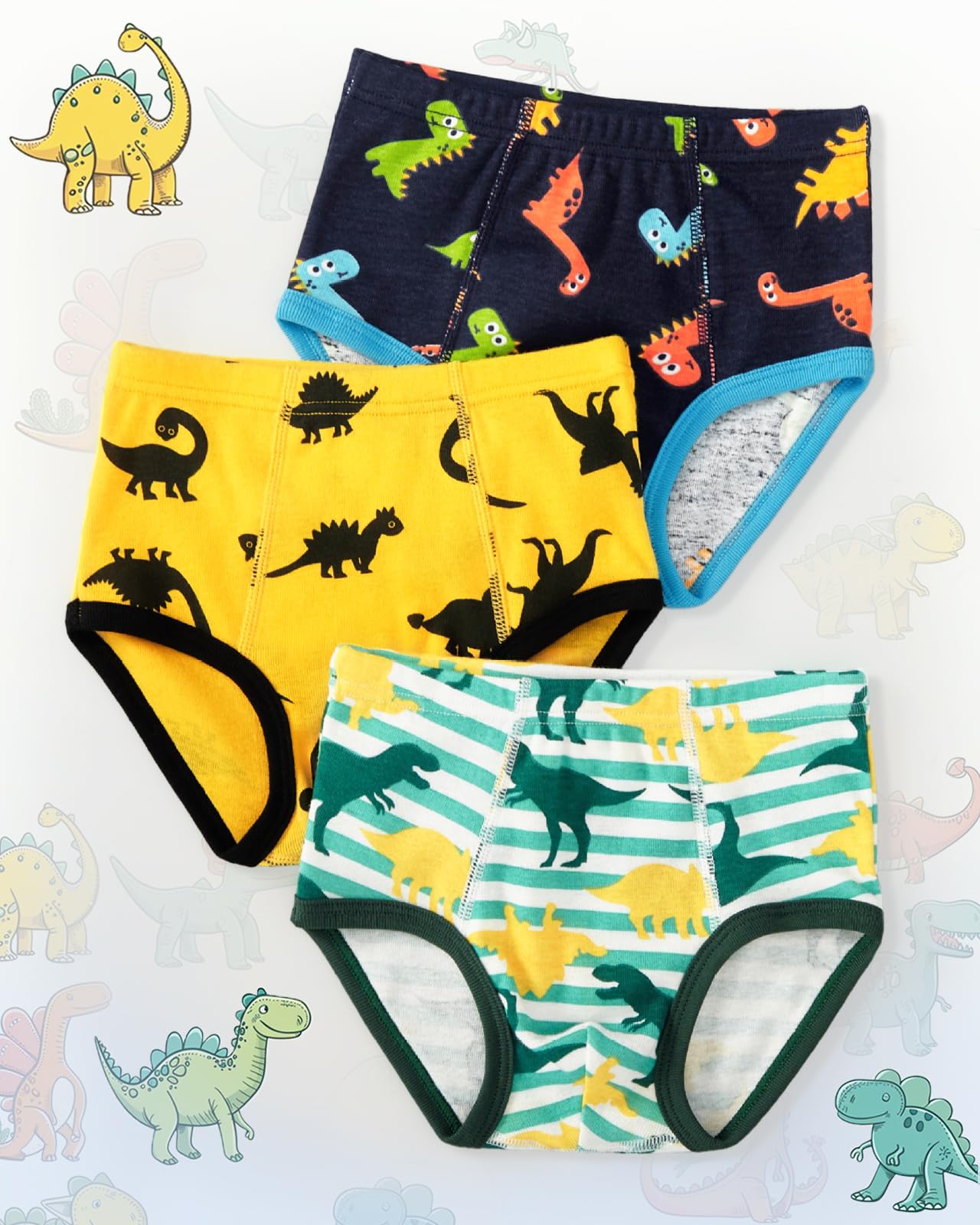 Domee Jungen Unterhosen Slip Unterwäsche Schlüpfer Baumwolle Dinosaurier-Druck 12er-Pack