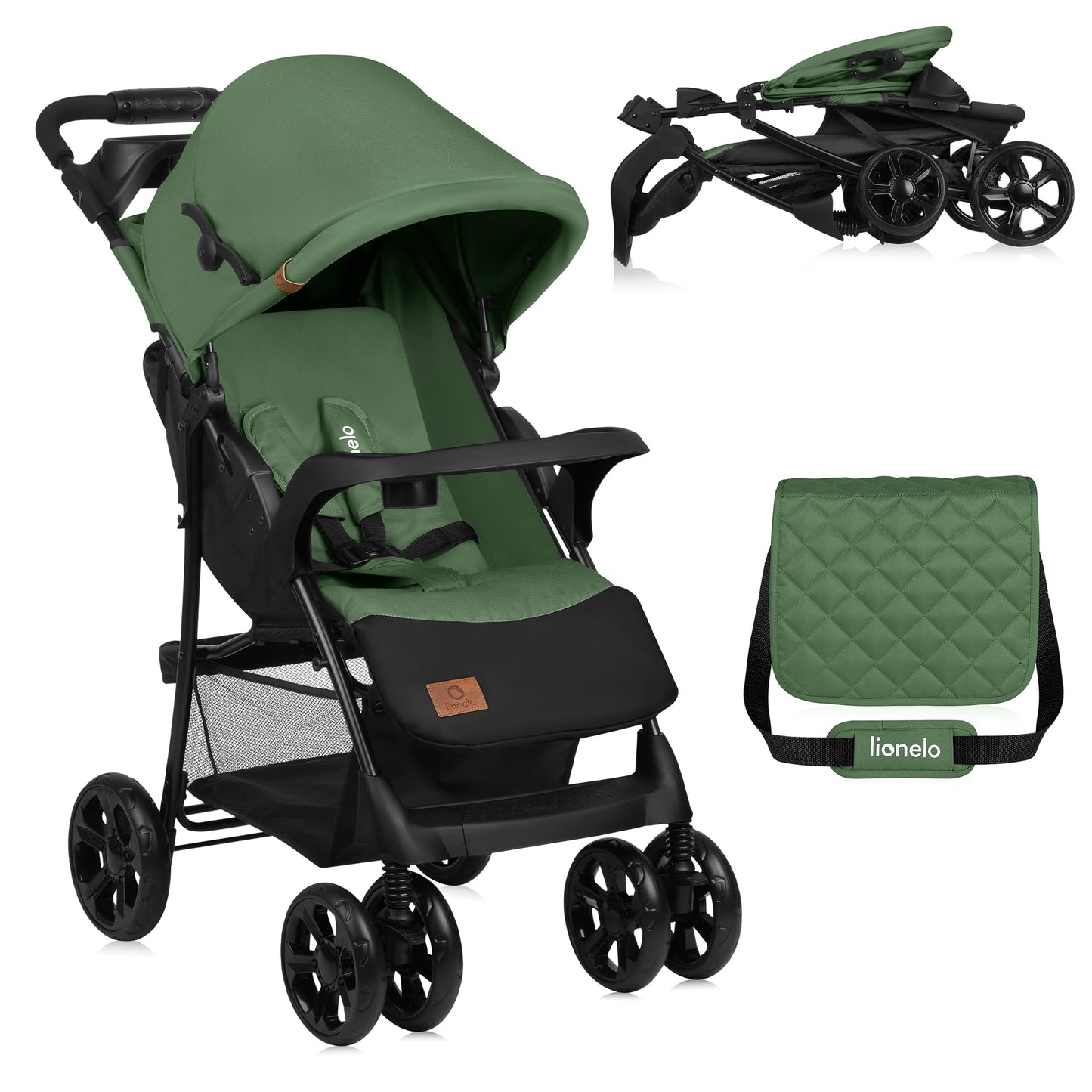 LIONELO Emma Plus stroller up to 15 kg, children's sports stroller, light modern small buggy with reclining position, foldable, large wheels, large basket, bag Stone