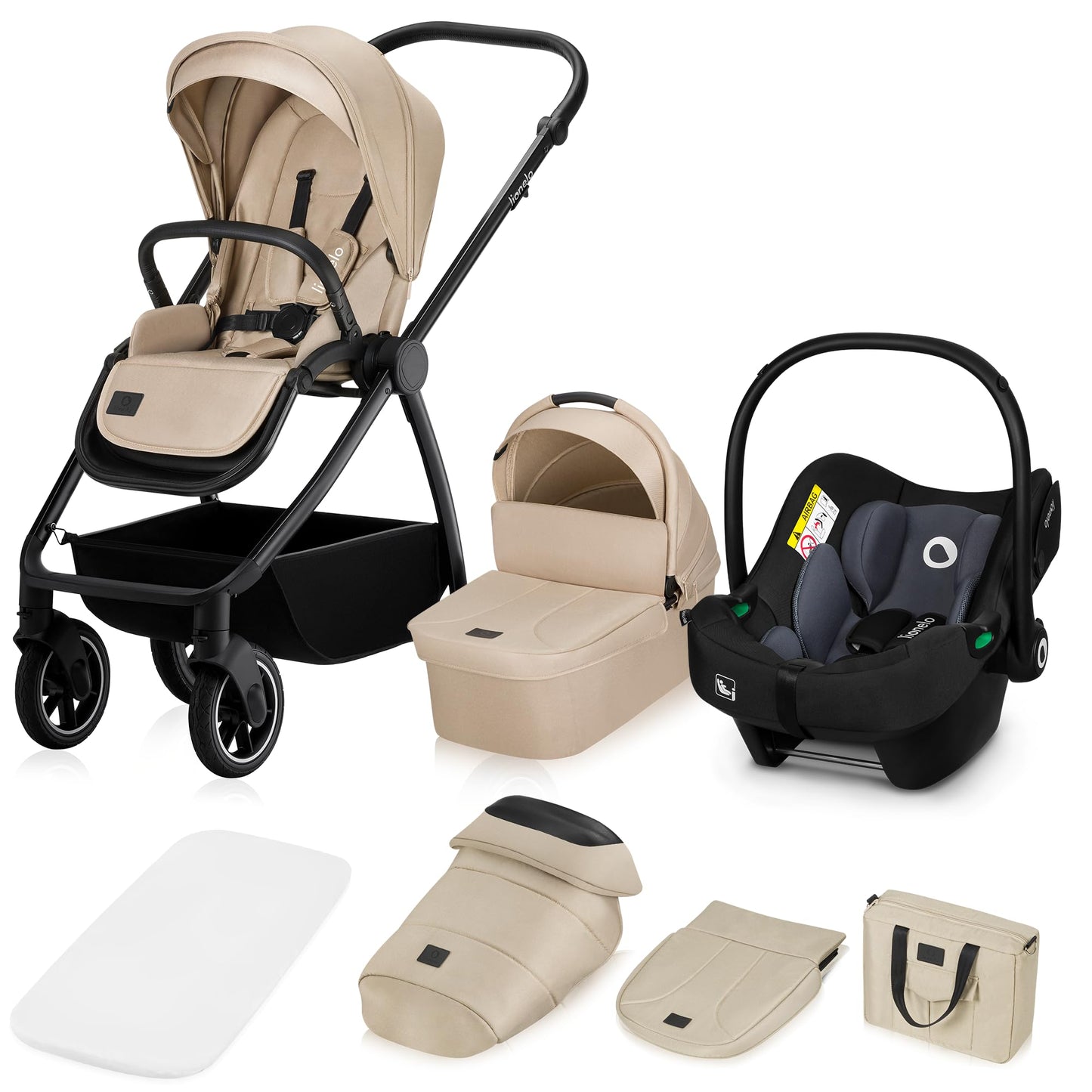 LIONELO MERIL 3-in-1 Multifunktionaler Kinderwagen 0-48 Monate Bis zu 22 kg, Babywanne bis zu 9 kg, Kindersitz bis zu 13 kg, Geländeräder 360°, Vollfederung, XXL-Verdeck mit UPF50+ - Meloni2