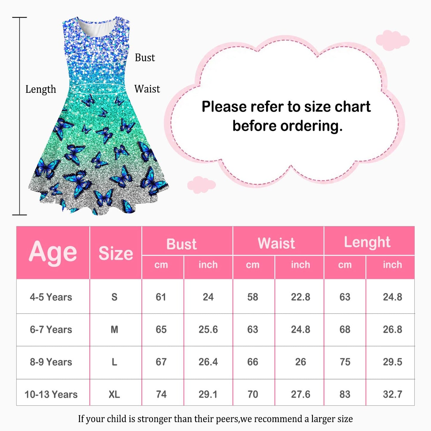kids4ever Mädchen Kleid Ärmellos Sommerkleid Rundhals A-Linie Swing Kleid Meerjungfrau Galaxie Prinzessin Party Geburtstag 4-12 Jahre