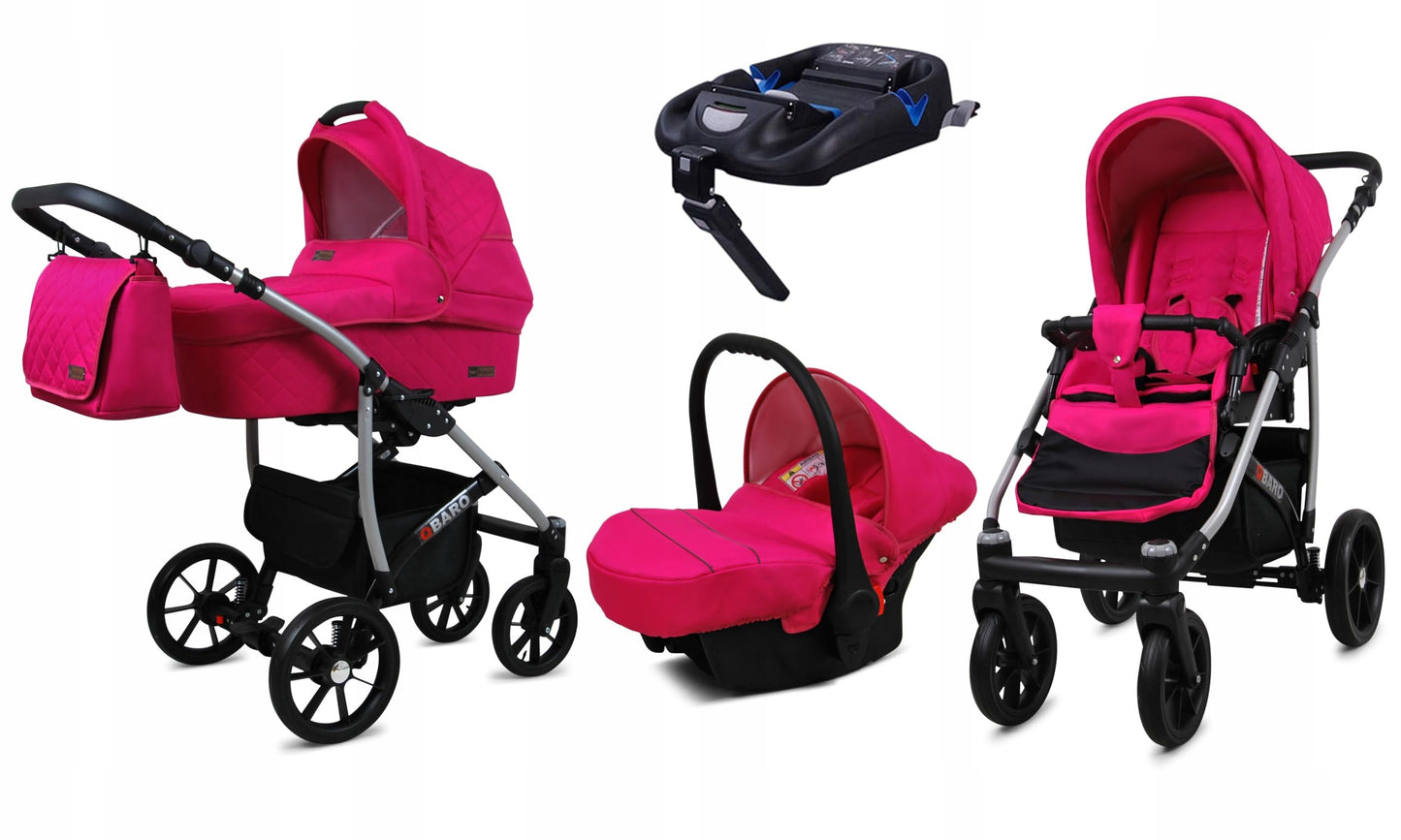BabyLux® Bambimo Qbaro 3-in-1 Pushchair Set Including Baby Carrycot, Buggy Sports Seat, Car Seat - Car Seat - Pram Set - Combination Pram with Changing Bag, Rain Cover etc.