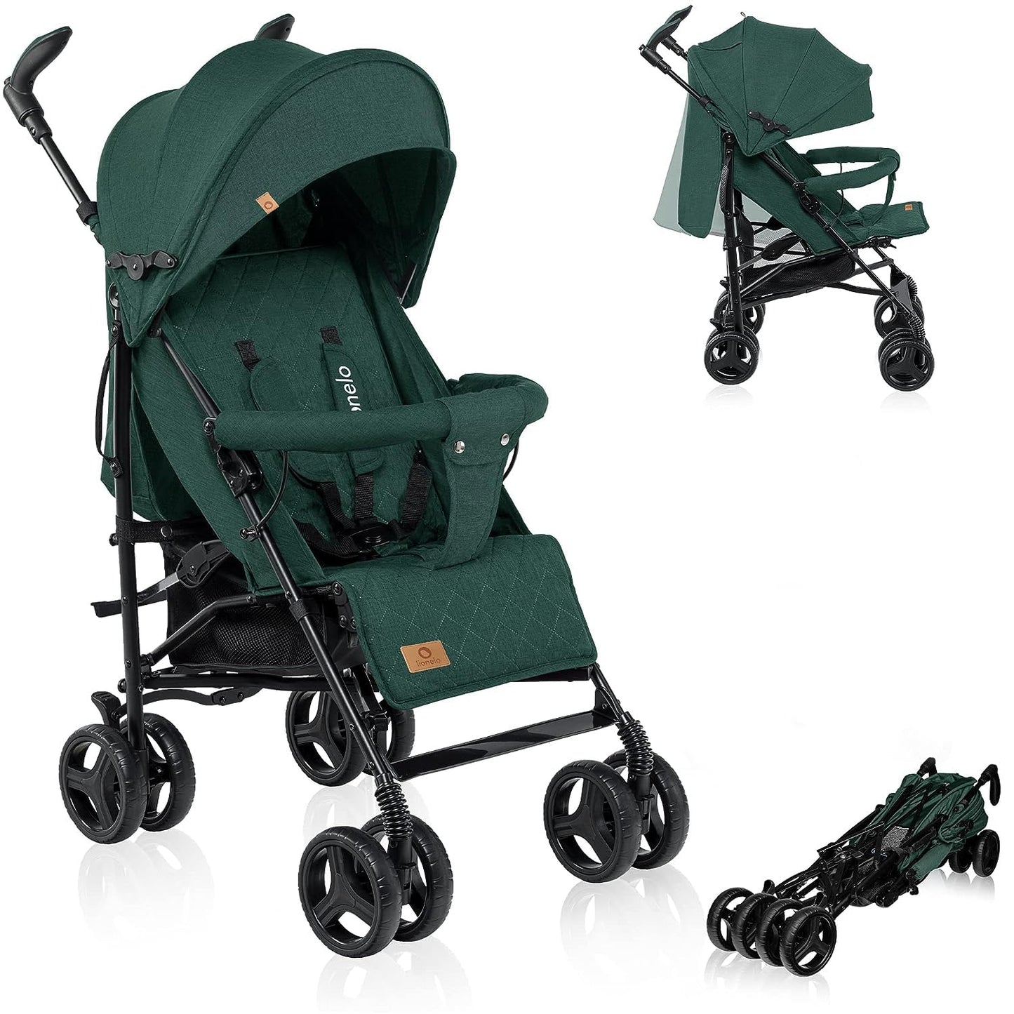 Lionelo Irma Pushchair up to 15 kg, Lightweight Modern Pushchair with Reclining Function, Foldable, Large 6 Inch Wheels, Large Basket, Bag, Mosquito Net
