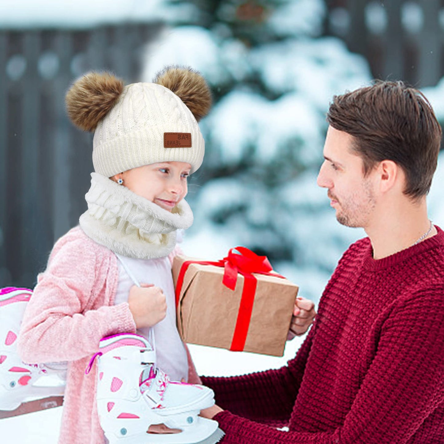 Kinder Wintermütze Schal Handschuhe Set - Strickmütze Beanie Hut für Mädchen Jungen 3-8 Jahre - Warme Winter Bekleidung