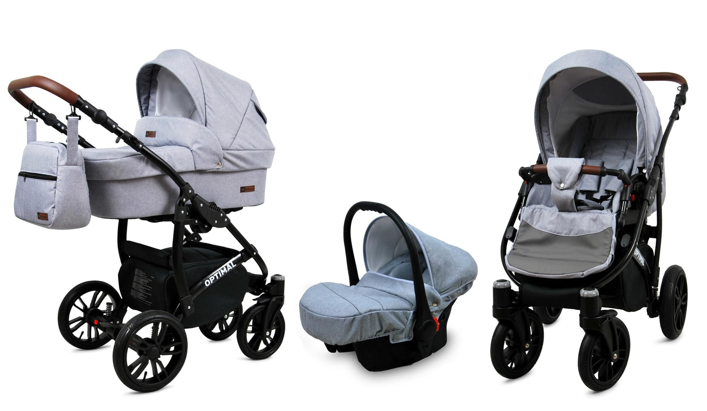 BabyLux® Stroller Set 4 in 1 - Optimal - incl. carrycot, buggy sports seat, car seat, ISOFIX base - car seat - stroller set - combo stroller with changing bag, etc.