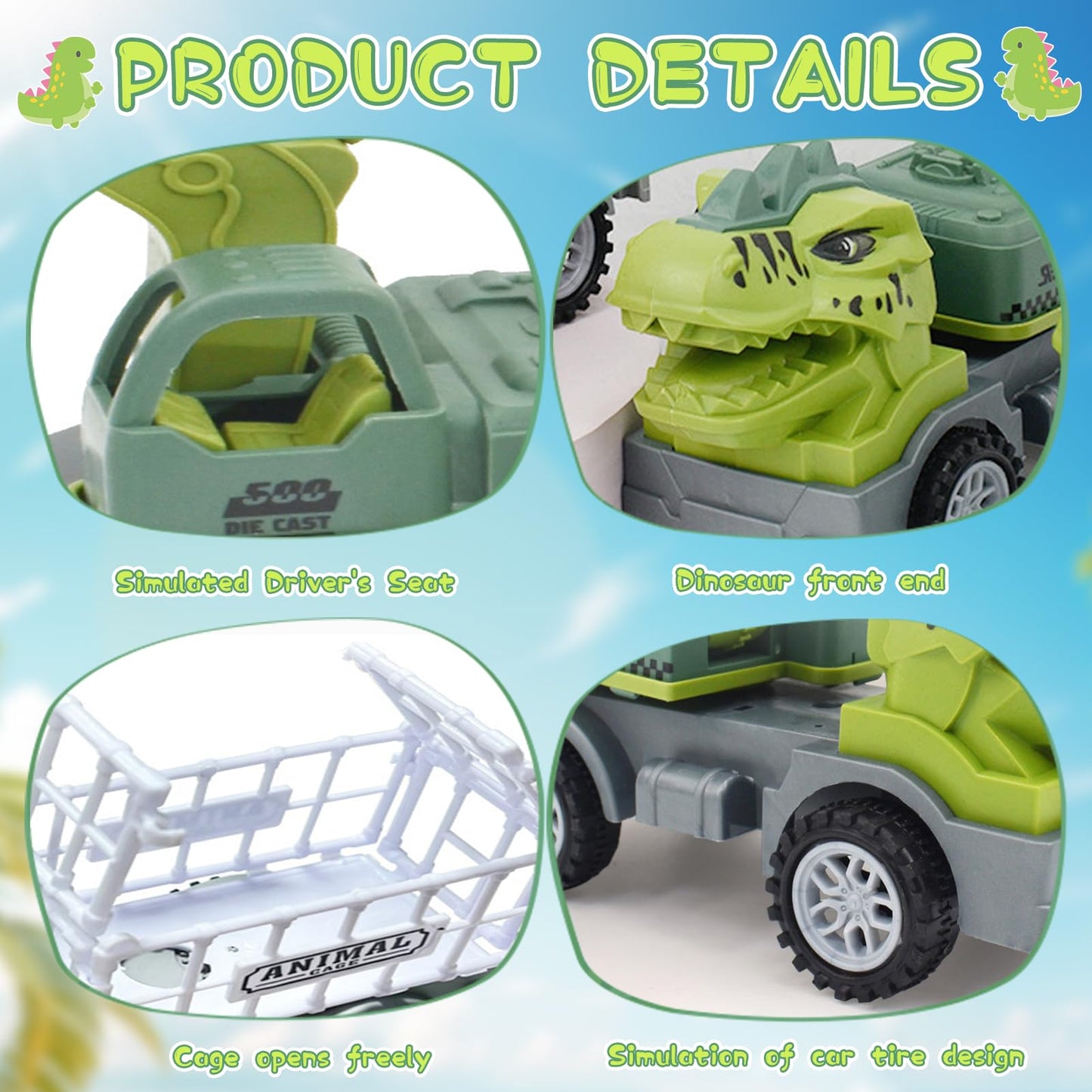 Baustellenfahrzeuge ab 3 Jahren, Set mit 3 Dinosaurier-Sandgruben-Spielzeugset mit Bagger, Transporter, Muldenkipper, robustem Sandspielzeugfahrzeugen Auto, geeignet als Sandspielzeug für Kinder ab 2+ (01)
