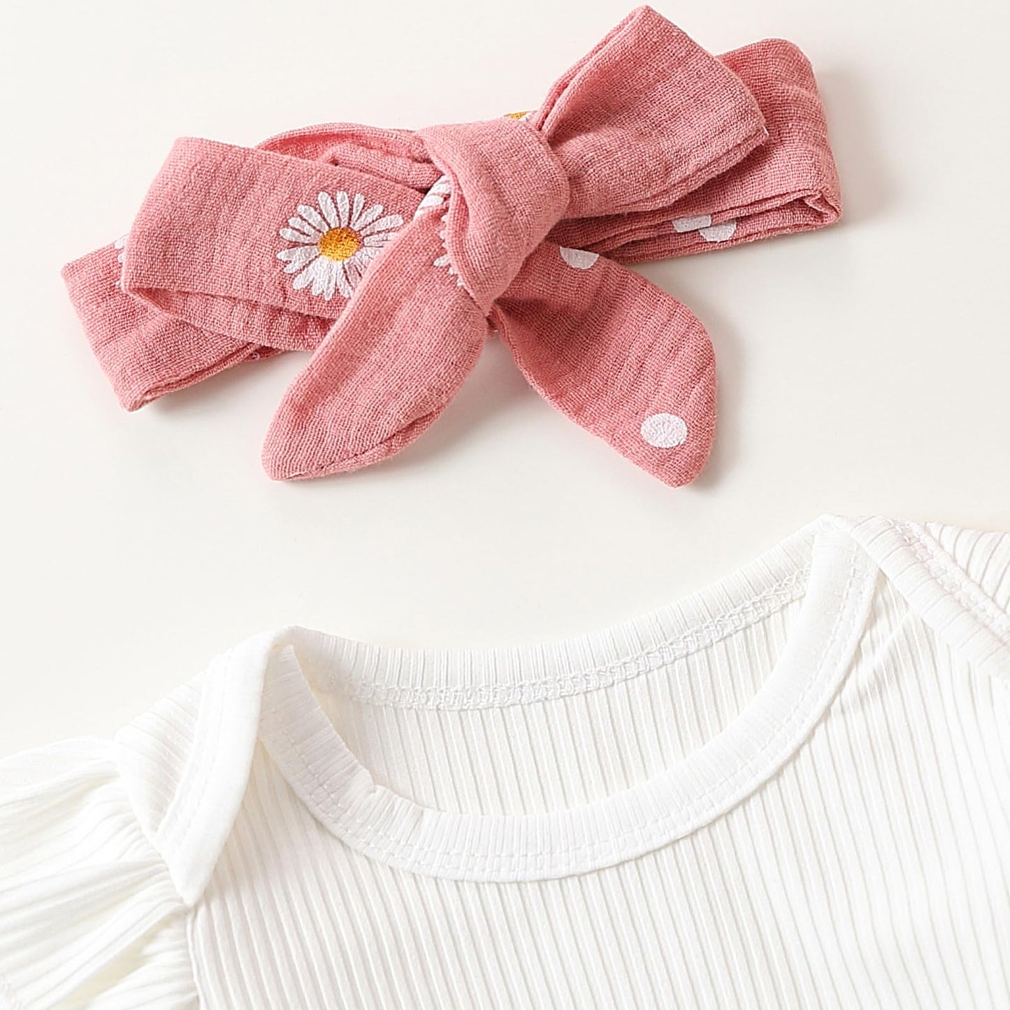 Geagodelia Baby Mädchen Kleidung Babykleidung Outfit Set Langarm Body Strampler + Gänseblümchen Hose + Stirnband Neugeborene Weiche Babyset