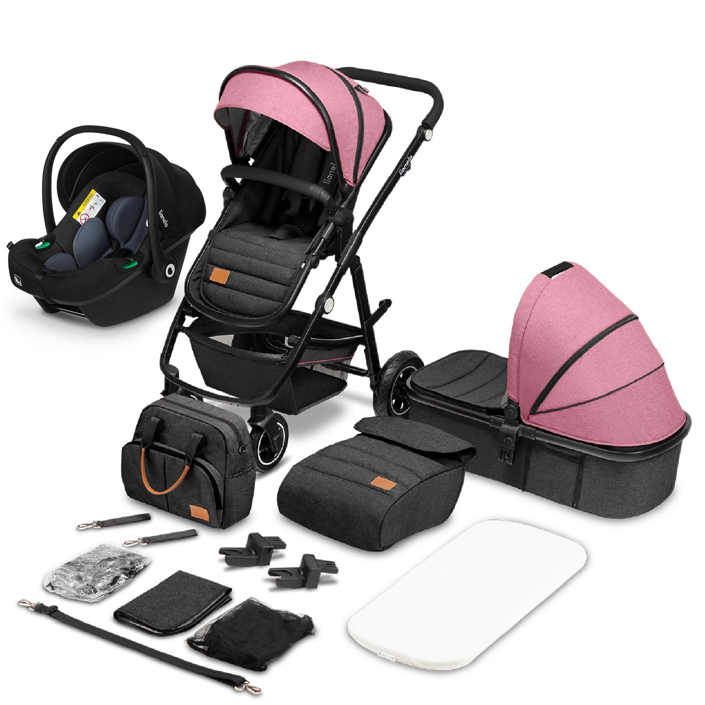 LIONELO MERIL 3-in-1 Multifunktionaler Kinderwagen 0-48 Monate Bis zu 22 kg, Babywanne bis zu 9 kg, Kindersitz bis zu 13 kg, Geländeräder 360°, Vollfederung, XXL-Verdeck mit UPF50+ - Meloni2