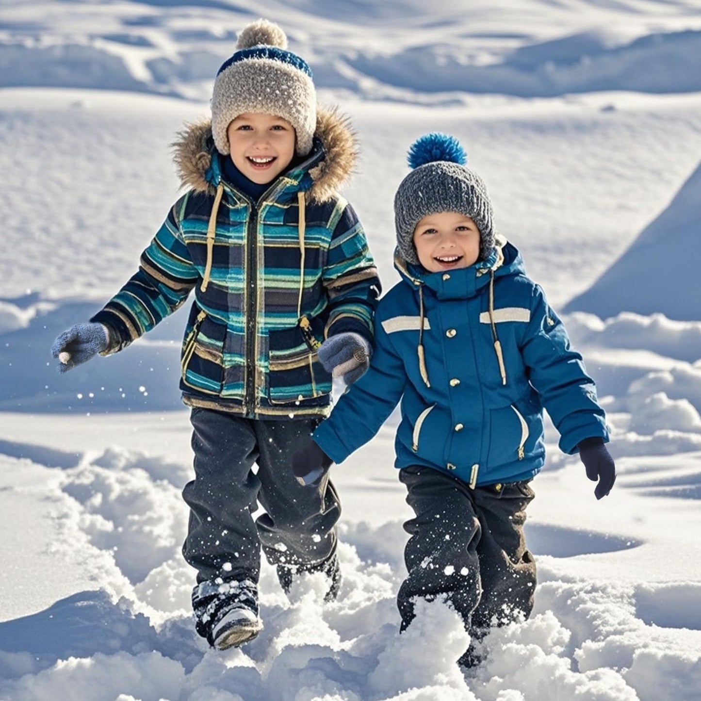 Becellen 2 Paar Winter Strickhandschuhe Kinder, 2 Farben Niedliche Magische Handschuhe Elastische Warme Vollfinger Handschuhe für Jungen Mädchen