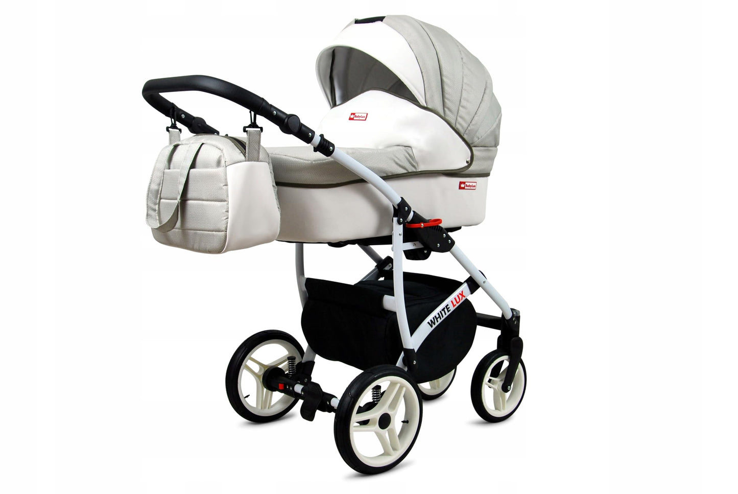 BabyLux® Bambimo Kinderwagen Set 3 in 1 - White Lux - incl. Babywanne, Buggy Sportsitz, Auto-Babyschale - Autositz - Kinderwagenset - Kombikinderwagen mit Wickeltasche, Regenschutz usw.