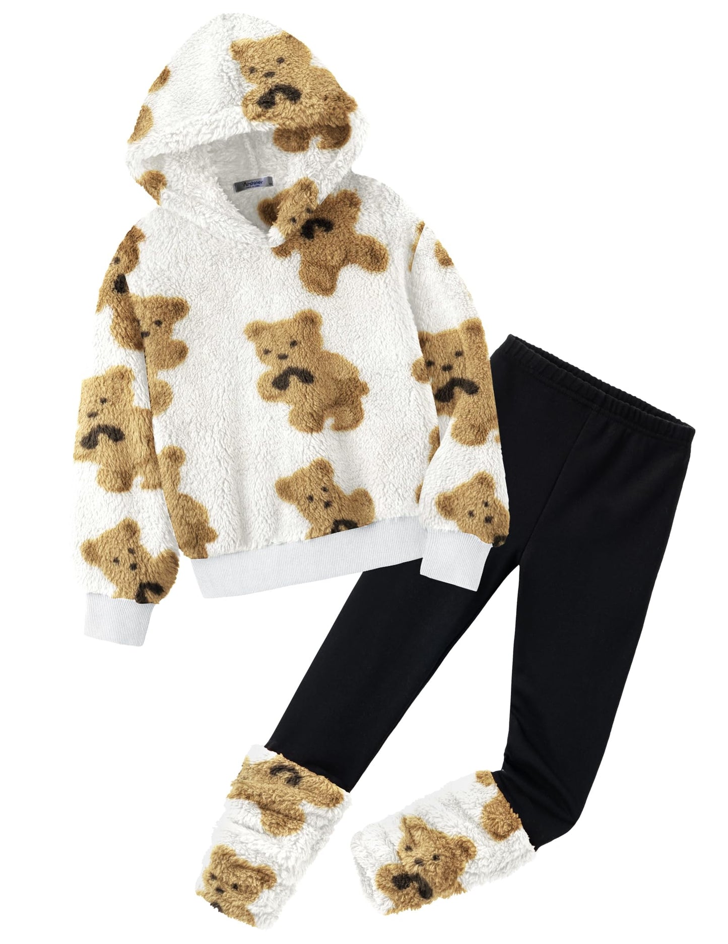 Arshiner Girls' Clothing Sets Winter Children's Hoodie with Leggings Set Warm Cuddly Padded Clothing Two Piece Outfits for Girls 5-14 Years