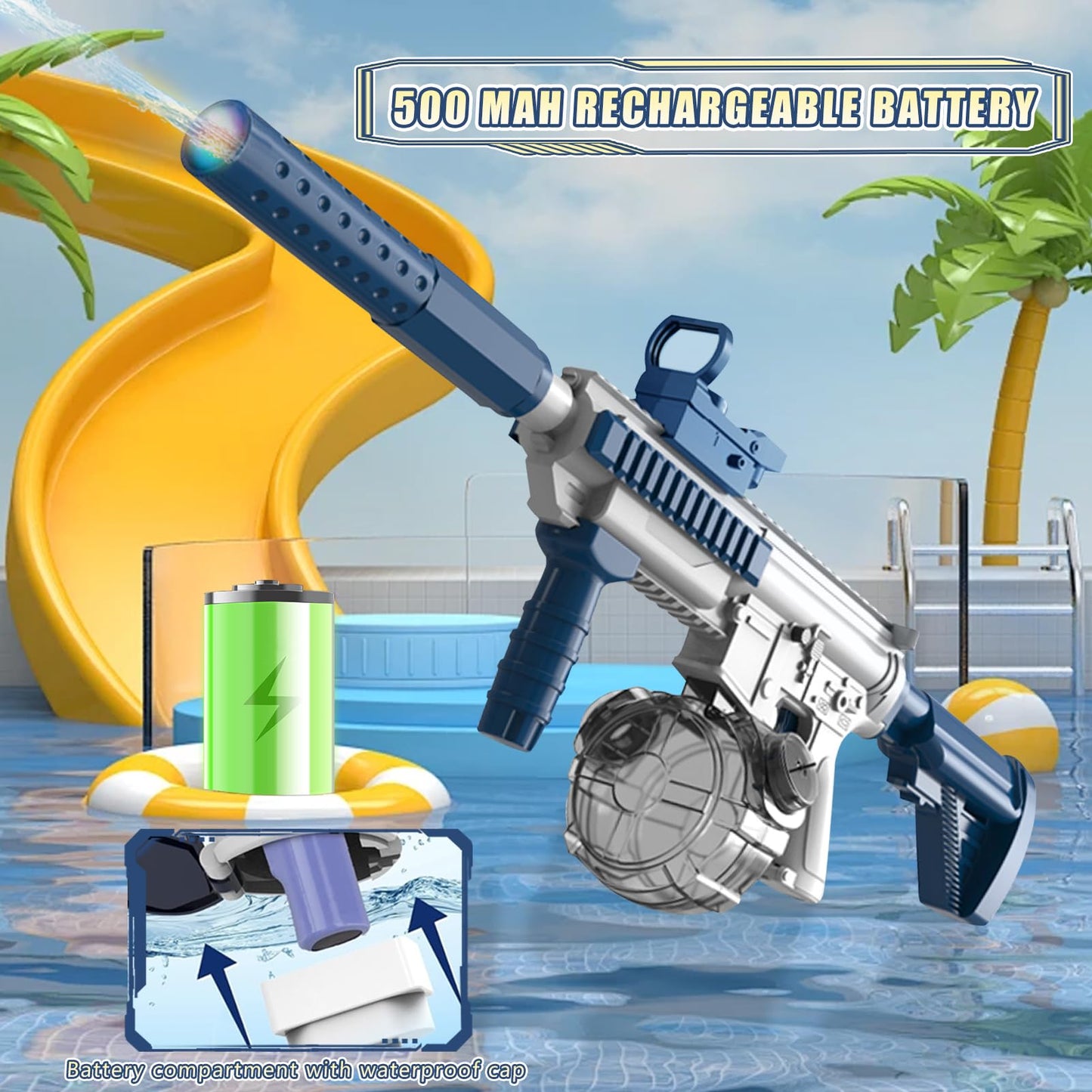 Elektrische Wasserpistole Sehr Stark Wassermaschinenpistole mit Wiederaufladbare Batterie Squirt Gun Wasser Spielzeug bis zu 20ft,Outdoor Water Gun Schießspiel für Erwachsene and Kinder (Blau)