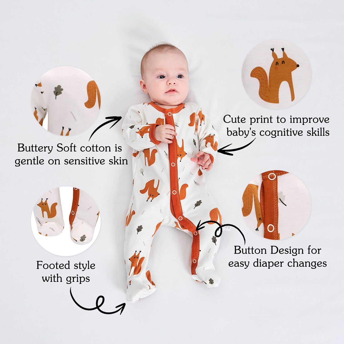 Amo nenes Sleep Romper Baby Boys Overall 3 Pack Unisex Pajamas Cotton Romper Jumpsuits Long Sleeve Player Baby Clothes with 0-7 Months