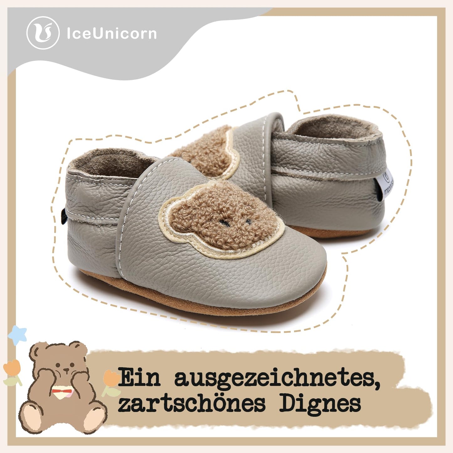 Babyschuhe IceUnicorn Krabbelschuhe für Babys, weiche Leder-Laufschuhe für Jungen und Mädchen, Lederschuhe für Kleinkinder, Baby Hausschuhe