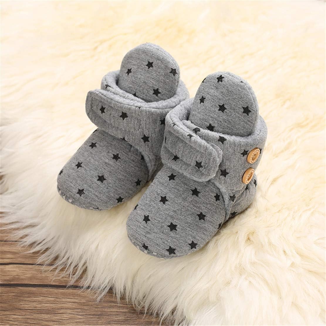 EDOTON Unisex-Baby Neugeborenes Fleece Booties, Baby Jungen Mädchen Weiche Sohlen Streifen Bootie Kleinkind Stiefel Niedlich Stiefel Socke Einstellbar